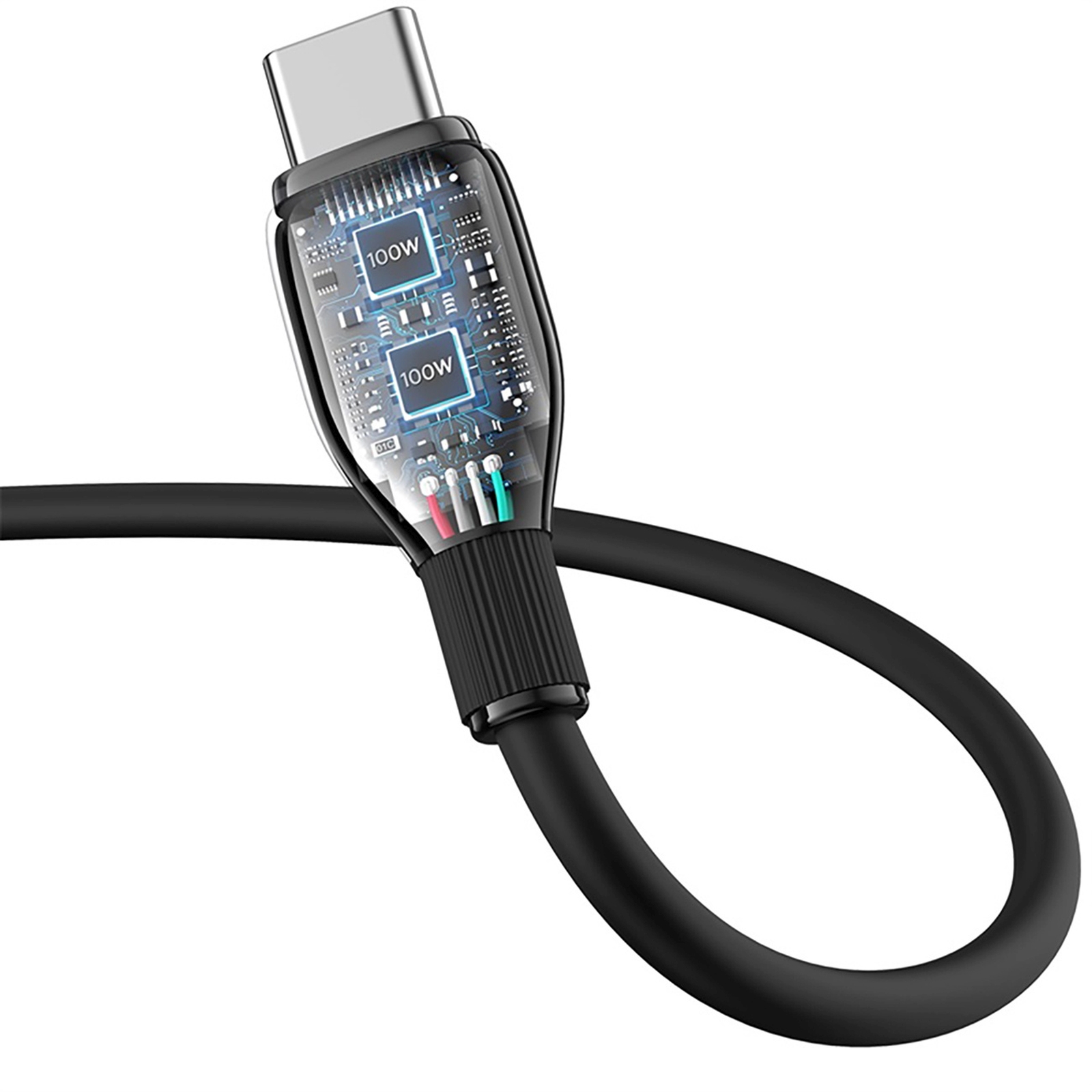 Usb-a – Usb-c Laidas „pudding“ 100 W, 1,2 M – Juodas
