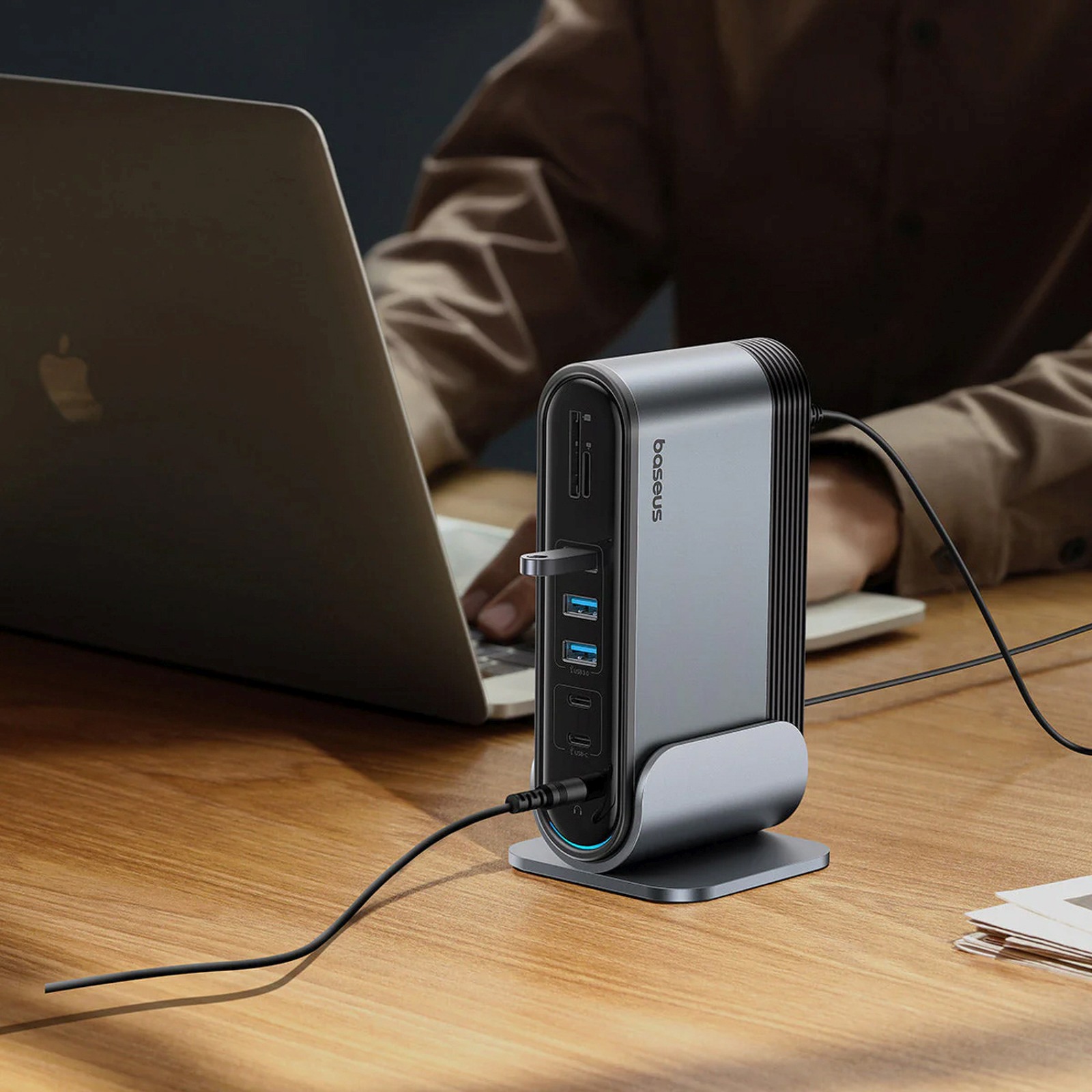 Usb-c – Hdmi Dp – Usb-a – Usb-c – Rj45 – Pd – Pc – Sd – Tf – 3,5 Mm Minijack Jungčių Doko Stotis – Pilka
