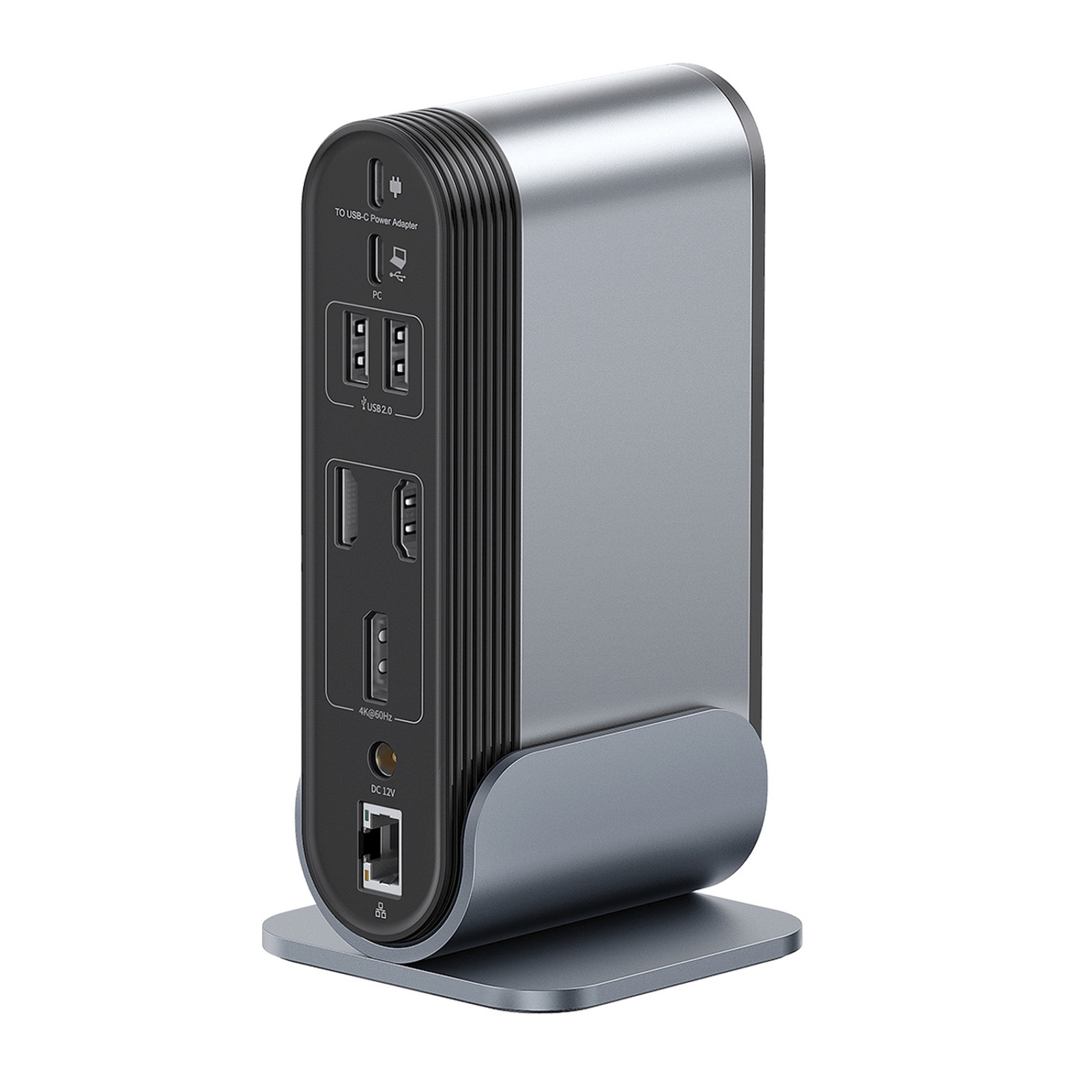 Usb-c – Hdmi Dp – Usb-a – Usb-c – Rj45 – Pd – Pc – Sd – Tf – 3,5 Mm Minijack Jungčių Doko Stotis – Pilka