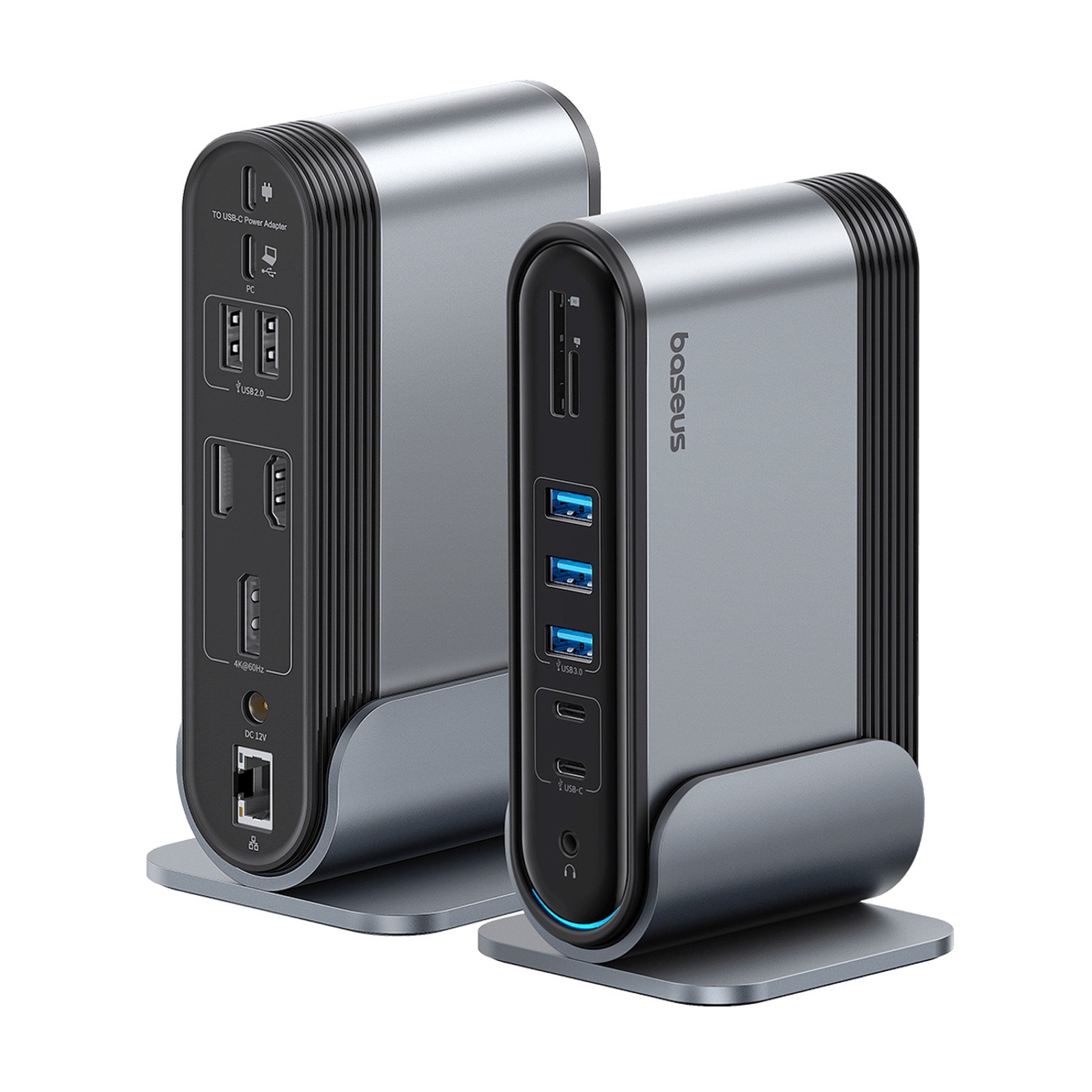 Usb-c – Hdmi Dp – Usb-a – Usb-c – Rj45 – Pd – Pc – Sd – Tf – 3,5 Mm Minijack Jungčių Doko Stotis – Pilka