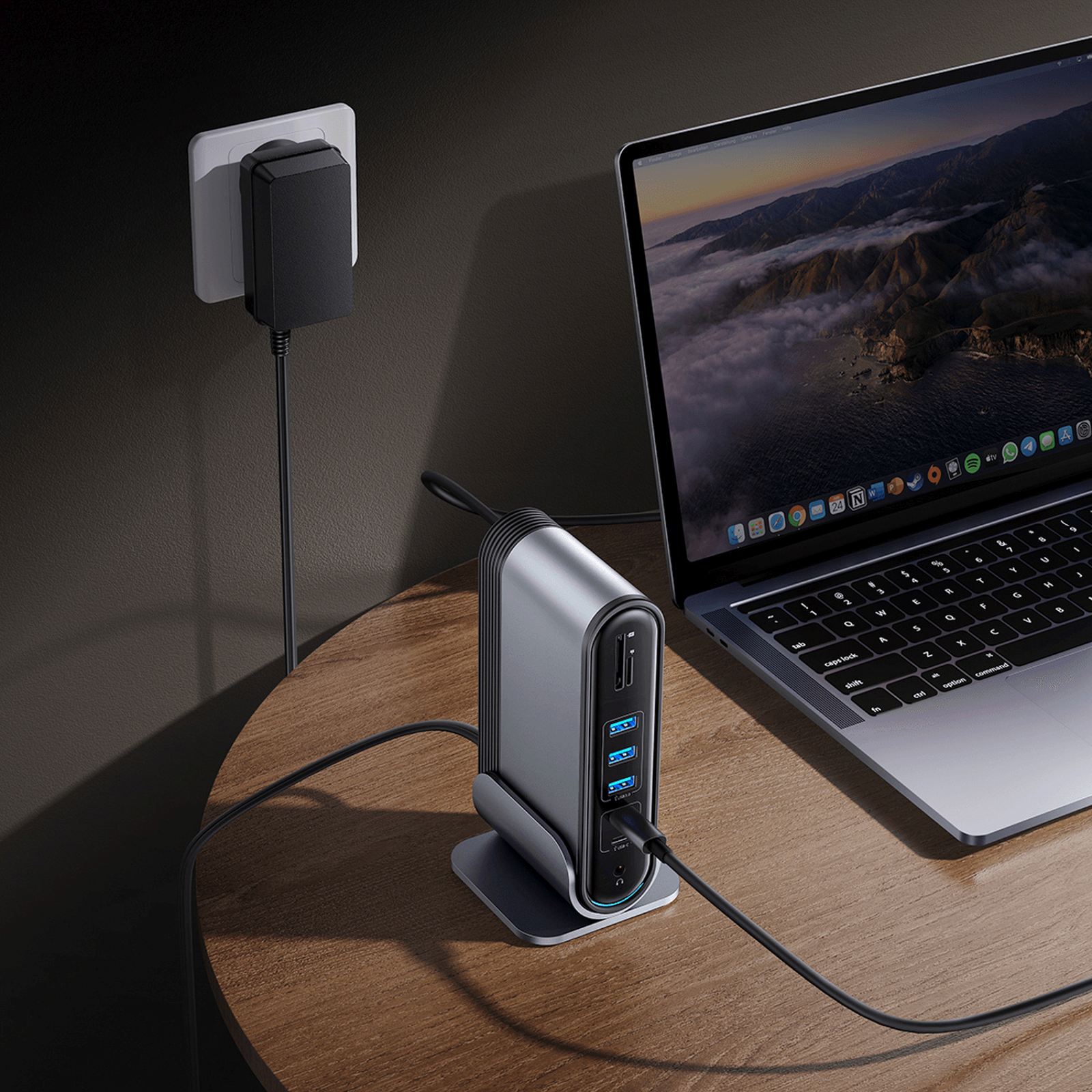 Usb-c – Hdmi Dp – Usb-a – Usb-c – Rj45 – Pd – Pc – Sd – Tf – 3,5 Mm Minijack Jungčių Doko Stotis – Pilka