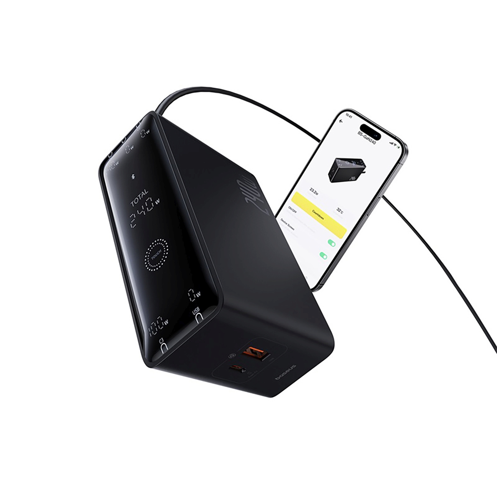240 W Gan Usb-a Ir Usb-c Tinklinis įkroviklis Su Maitinimo Kabeliu – Juodas