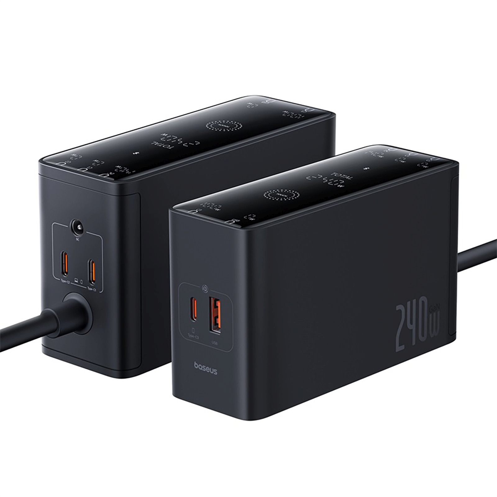 240 W Gan Usb-a Ir Usb-c Tinklinis įkroviklis Su Maitinimo Kabeliu – Juodas