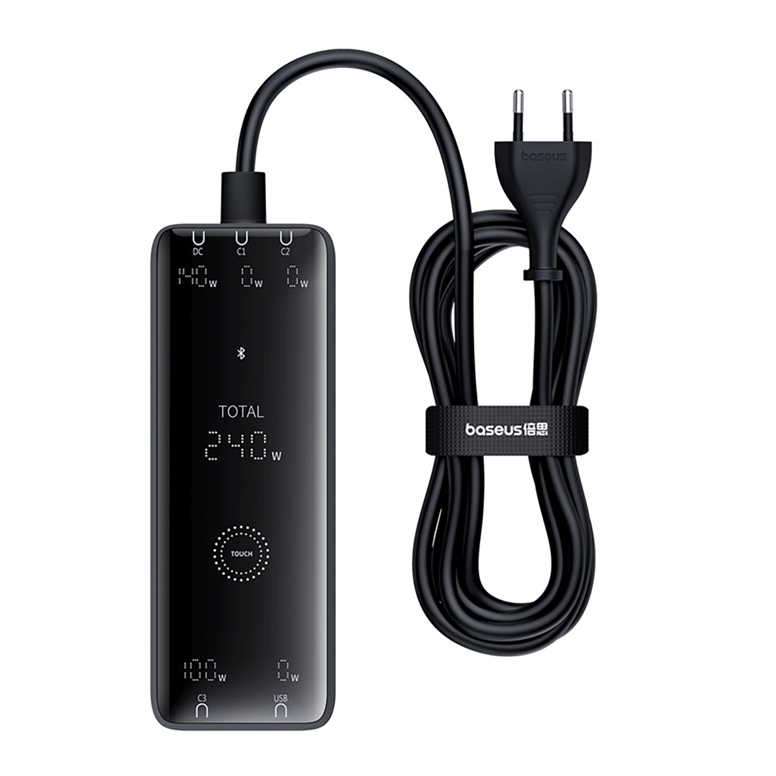 240 W Gan Usb-a Ir Usb-c Tinklinis įkroviklis Su Maitinimo Kabeliu – Juodas