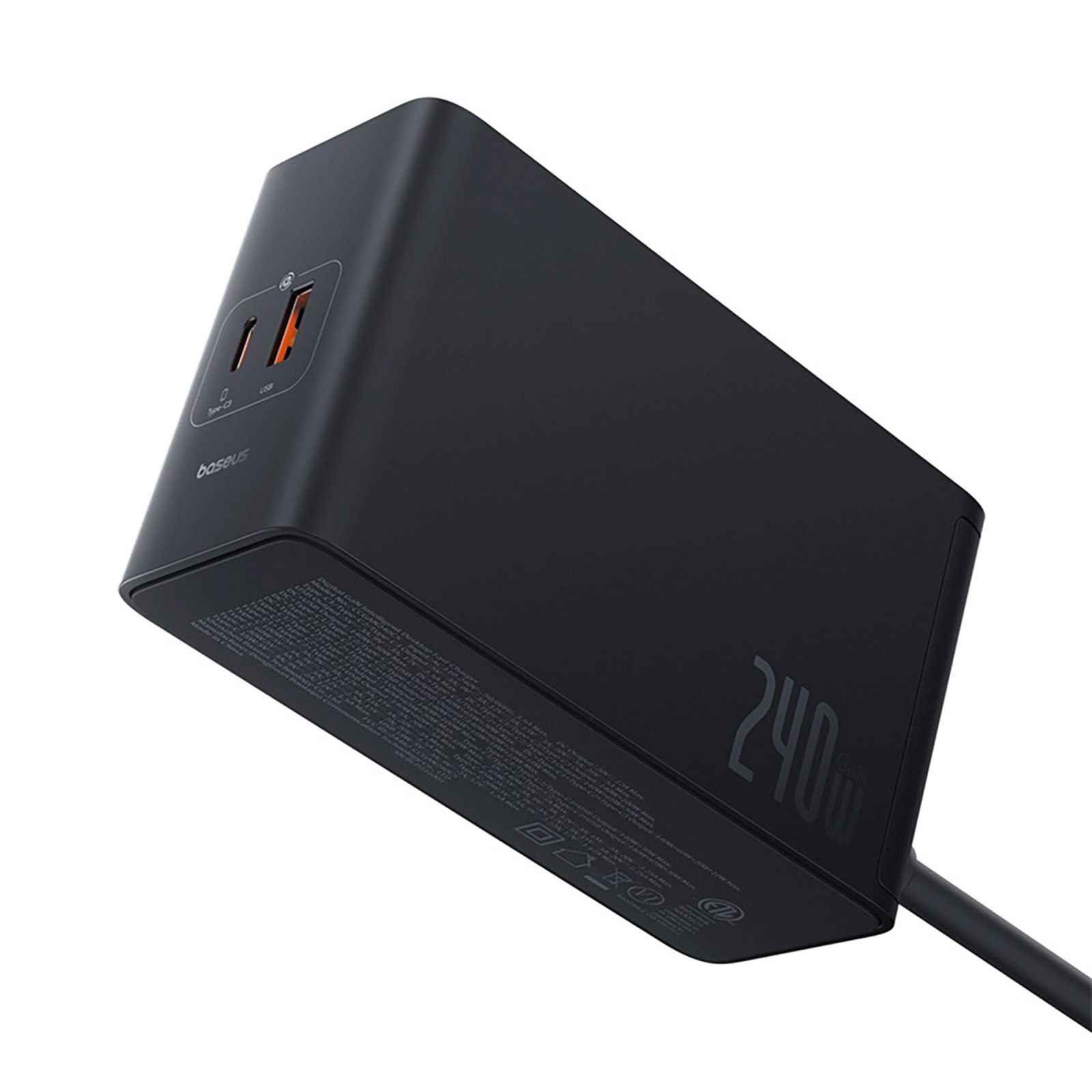 240 W Gan Usb-a Ir Usb-c Tinklinis įkroviklis Su Maitinimo Kabeliu – Juodas