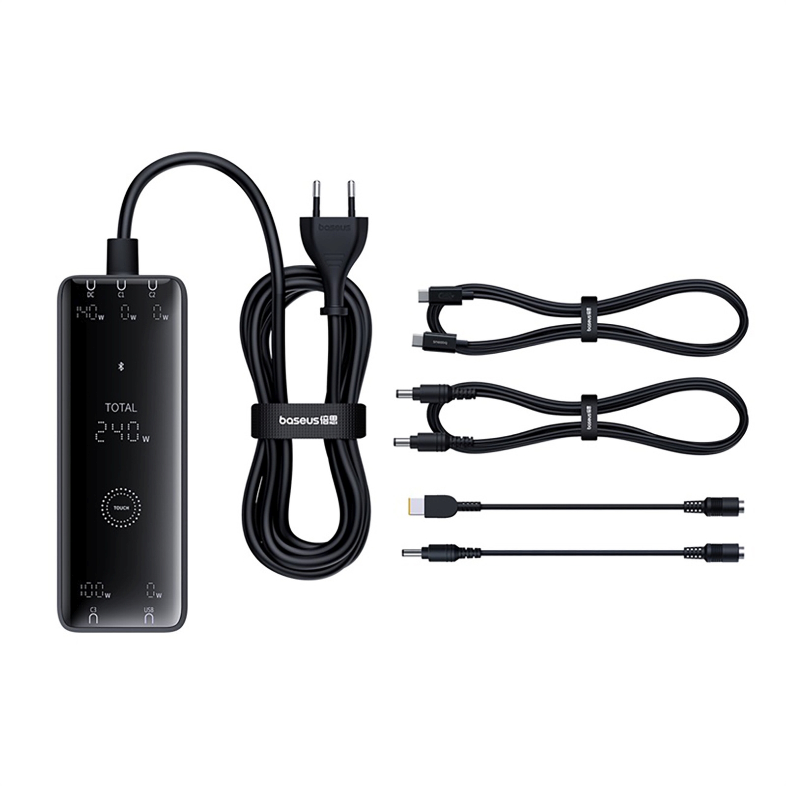 240 W Gan Usb-a Ir Usb-c Tinklinis įkroviklis Su Maitinimo Kabeliu – Juodas