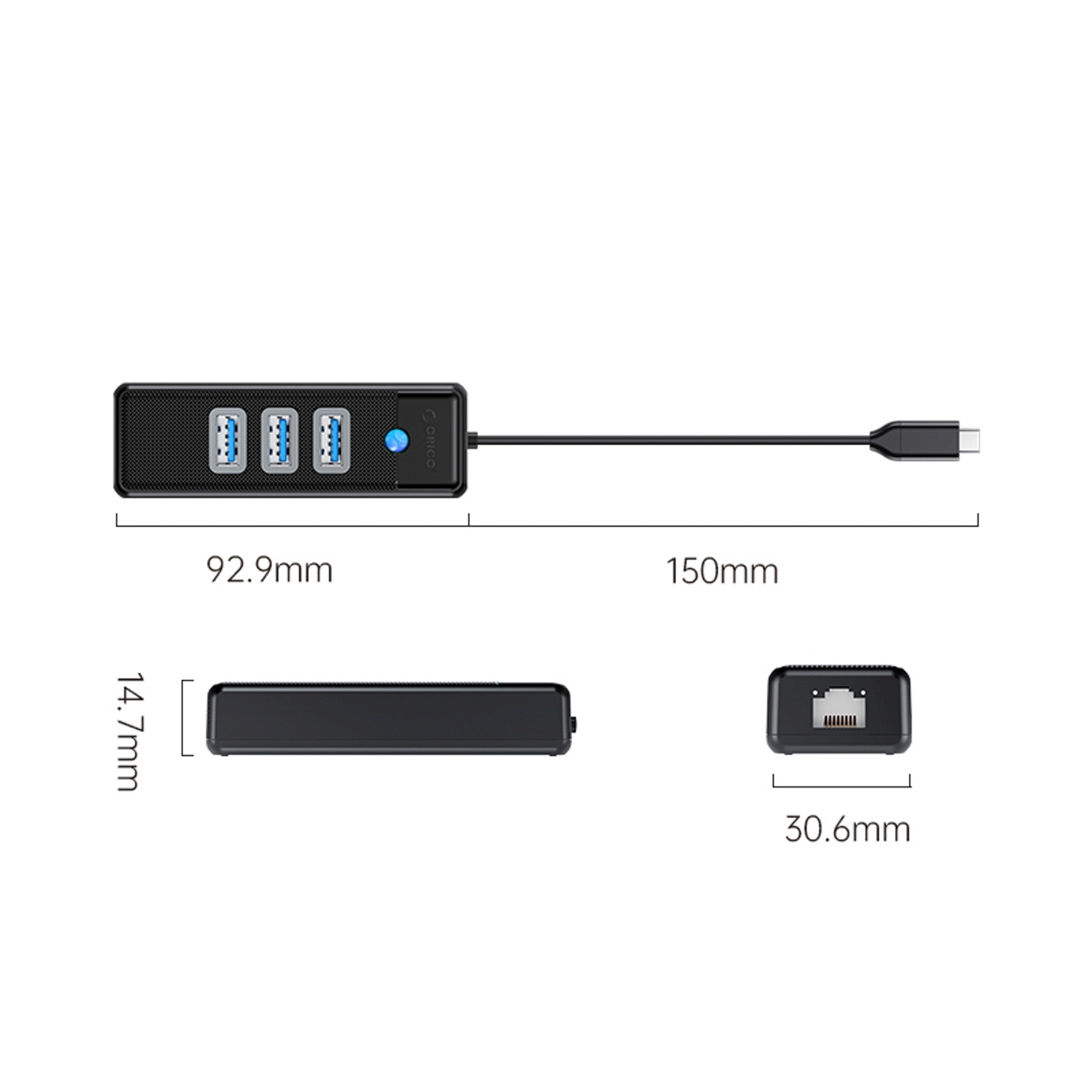 4 Prievadų Usb-c – Usb-a – Rj45 2,5g Ethernet 0,15 M Usb-c – Usb-a – Rj45 2,5g Ethernet 0,15 M – Juodas
