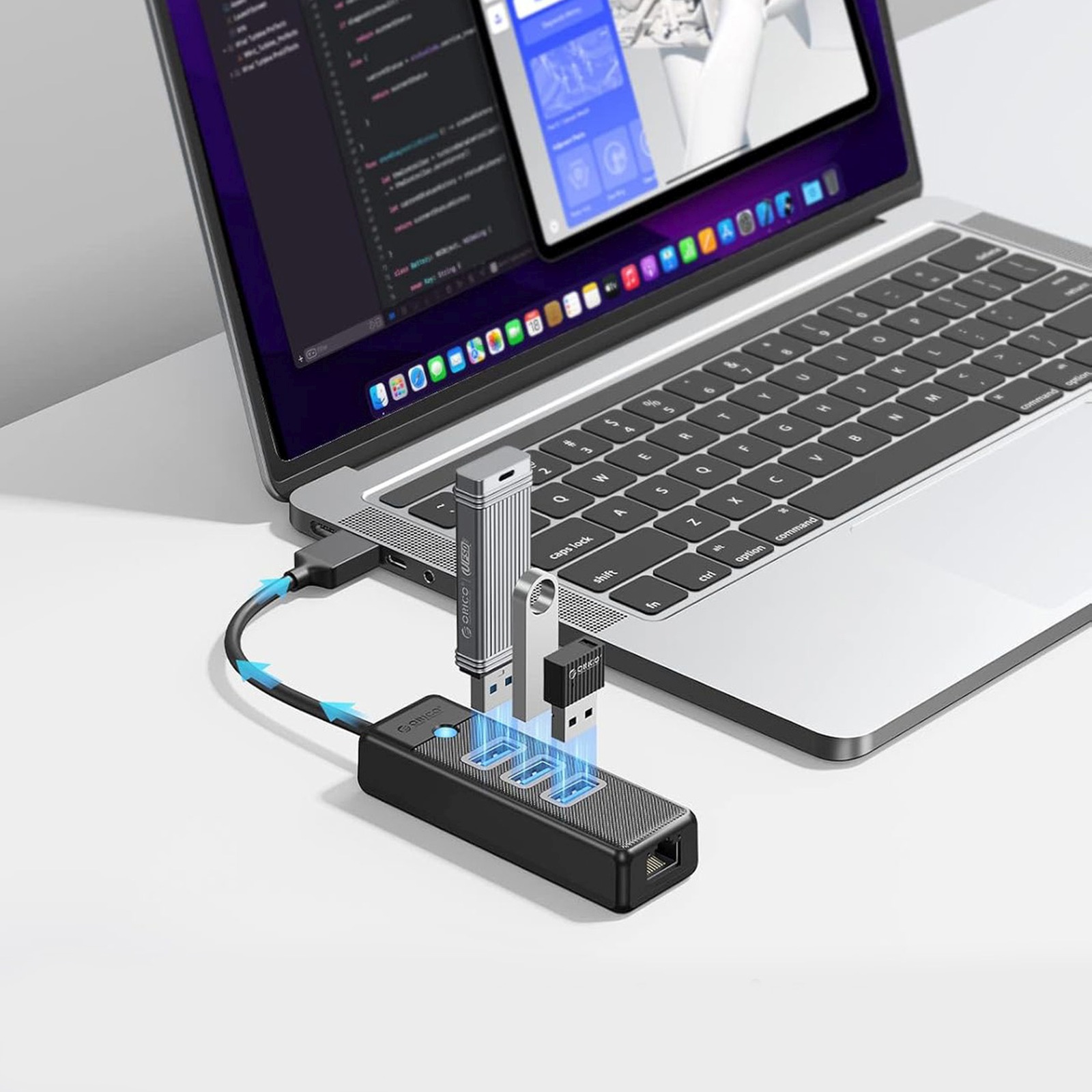 4 Prievadų Usb-a – Usb-a Rj45 2,5g Ethernet 1 M šakotuvas – Juodas