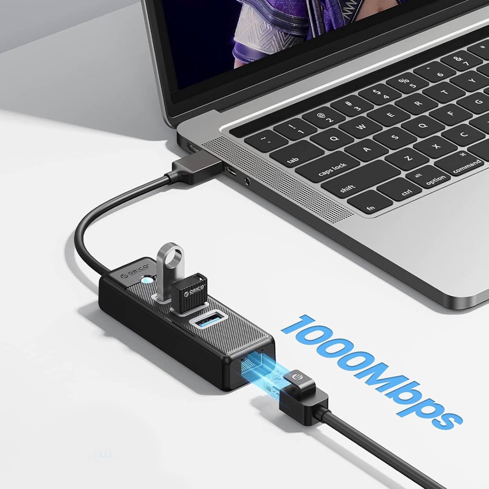 4 Prievadų Usb-a – Usb-a Rj45 2,5g Ethernet 1 M šakotuvas – Juodas