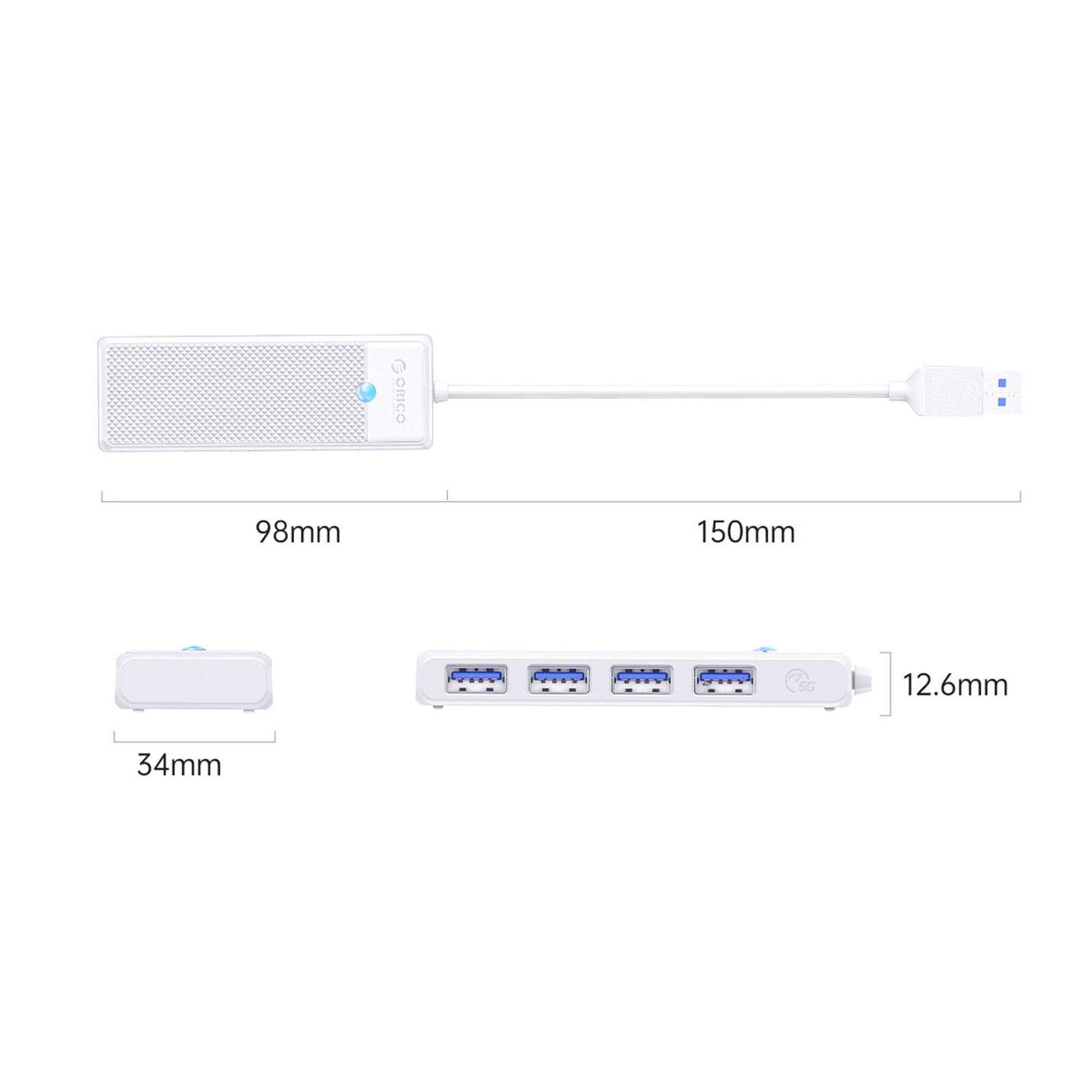 4 Prievadų Usb-a šakotuvas, 1,8 M – Baltas