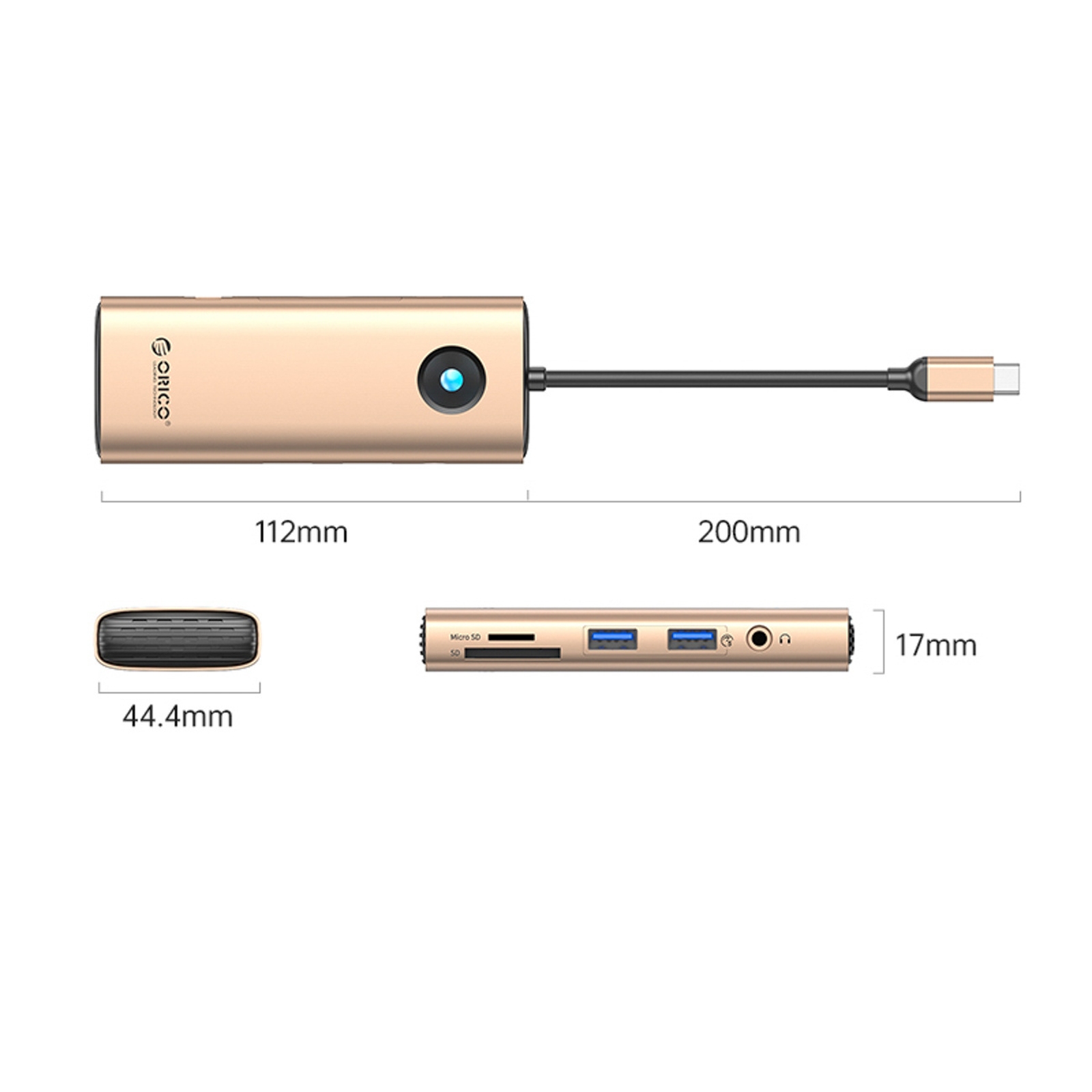 Hub 8-in-1 Usb-c – Usb-a, Usb-c, Hdmi, Sd, Microsd, Rj45, Mini Jack, Pd 100 W, 4k, 60 Hz – Rožinis-auksinis