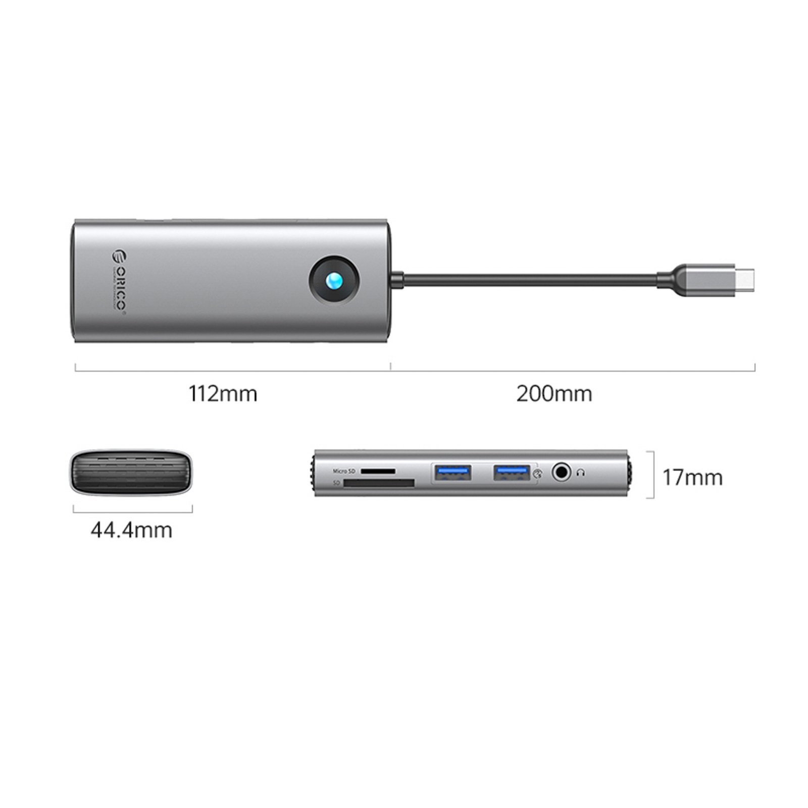 Hub 8-in-1 Usb-c – Usb-a, Usb-c, Hdmi, Sd, Microsd, Rj45, Mini Jack, Pd 100 W, 4k, 60 Hz – Pilkos Spalvos