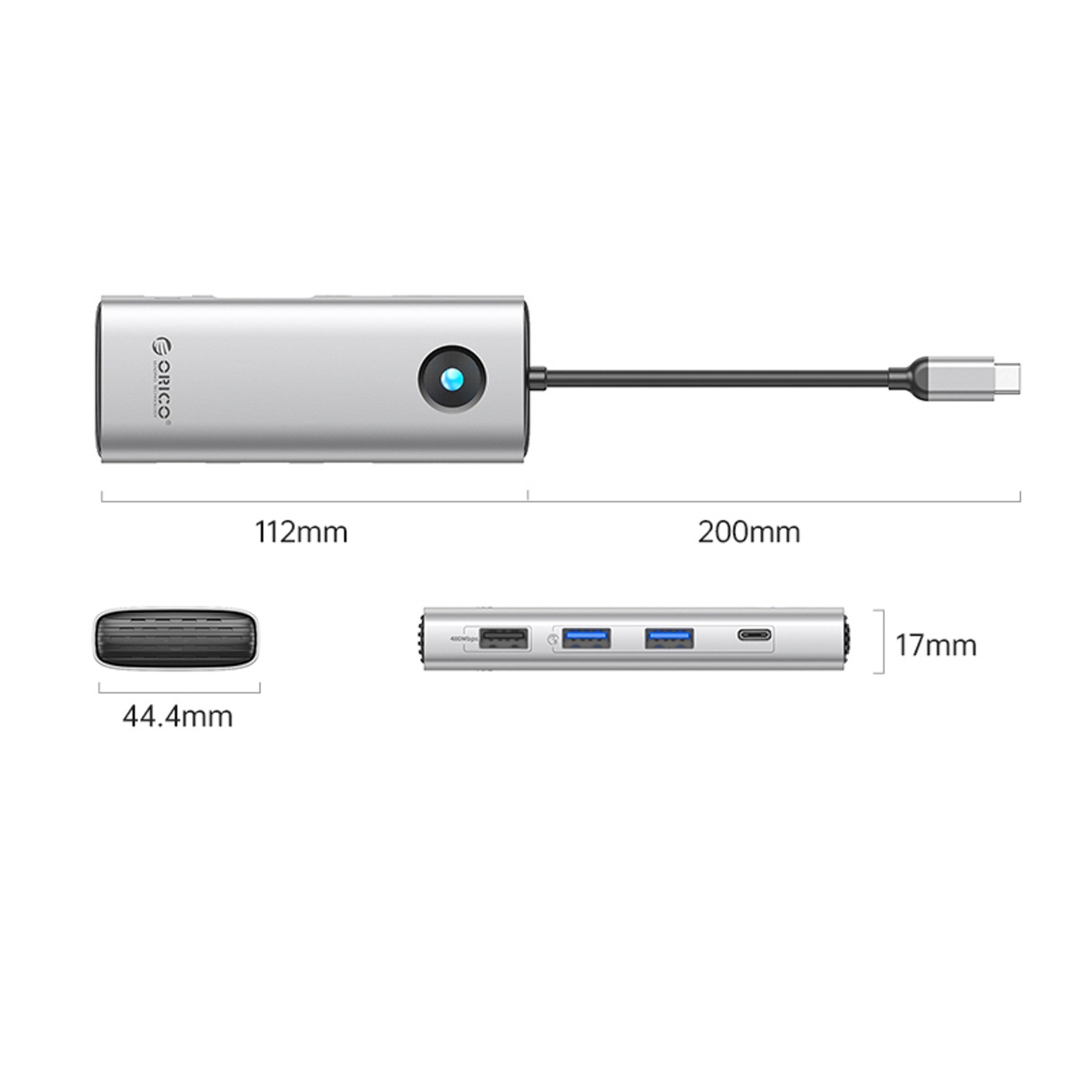 Hub 8-in-1 Usb-c – Usb-a, Usb-c, Hdmi, Vga, Rj45, Pd 100 W, 4k, 60 Hz, 1000 Mbps – Sidabrinis
