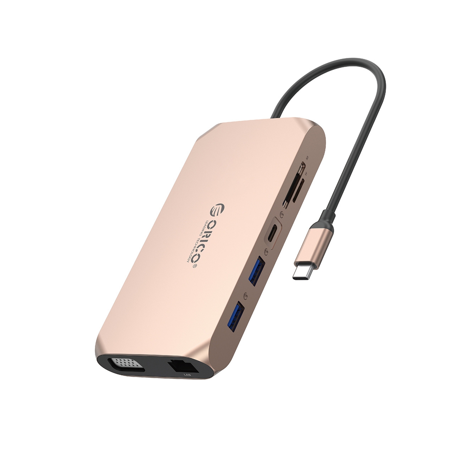 Hub Adapteris 12w1 Usb-c – Usb-a, Usb-c, Hdmi, Vga, Sd, Rj45, 3,5 Mm Garso Išėjimas, Pd 100 W, 4k – Rožinis Auksas