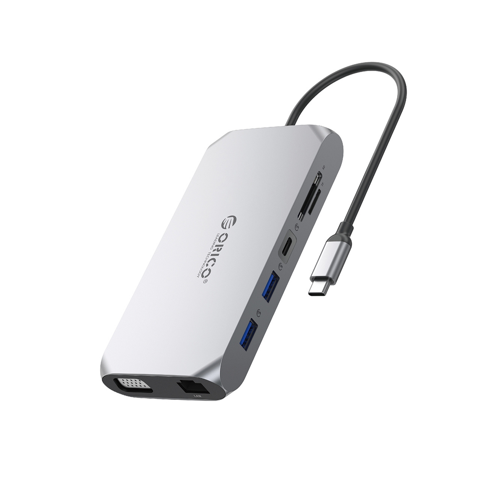 Hub Adapteris 12w1 Usb-c – Usb-c, Usb-a, Hdmi, Vga, Sd, Rj45, 3,5 Mm Garso Išėjimas, Pd 100 W, 4k – Pilkos Spalvos