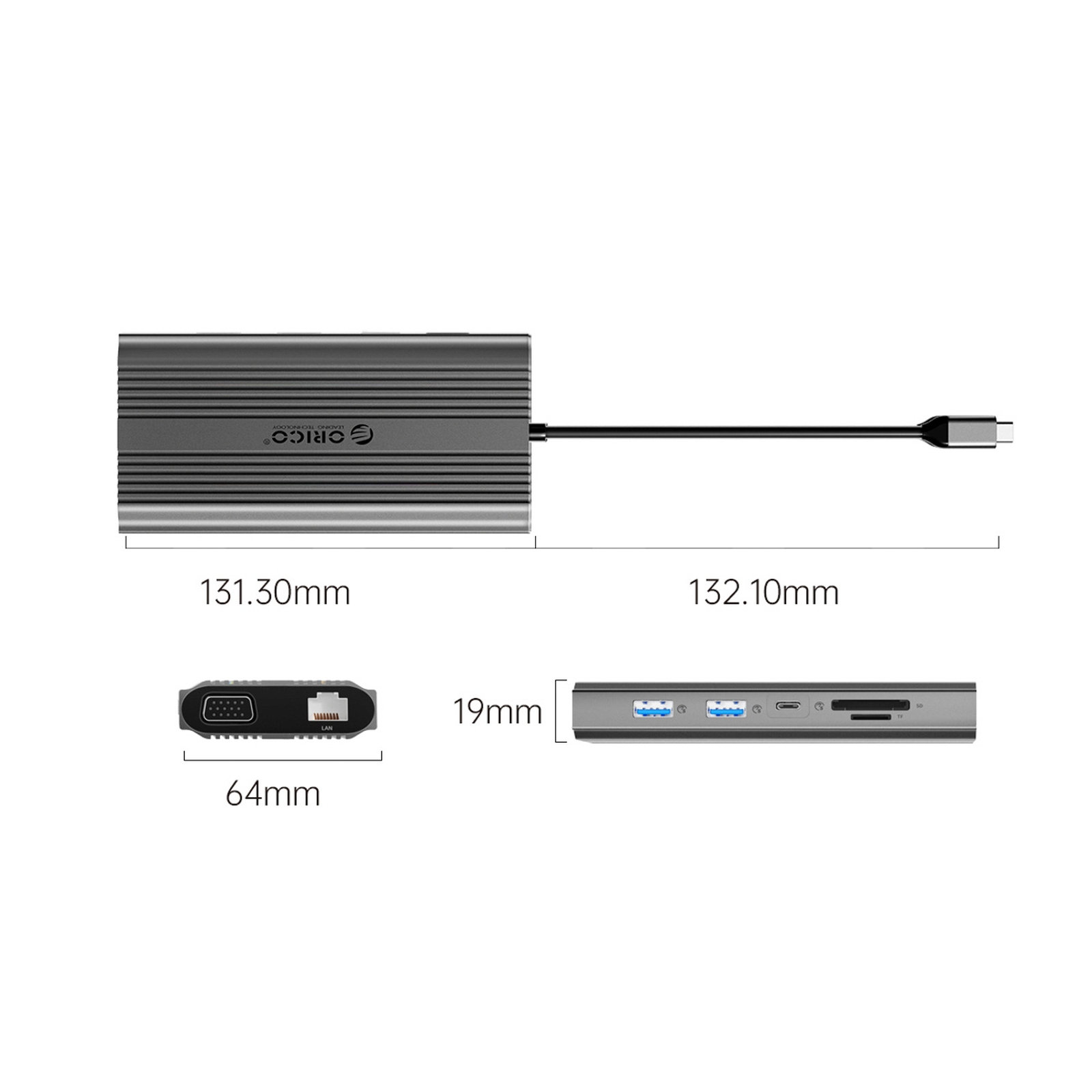 12-in-1 Usb-c Doko Stotis – Usb-a, Usb-c, Hdmi, Vga, Rj45, Sd, Microsd, Pd 100 W – Pilka