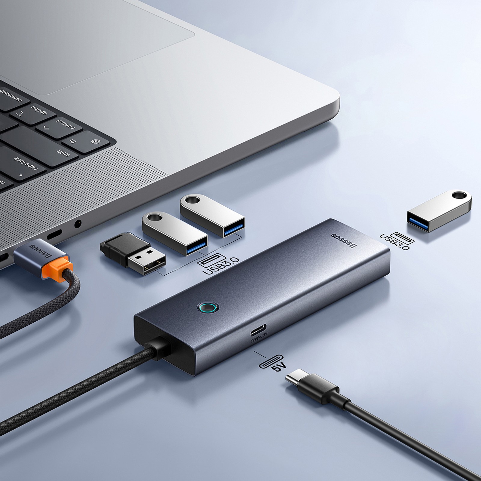 Usb-a į Usb-c Skirstytuvas, 5 V, 50 Cm – Pilkos Spalvos