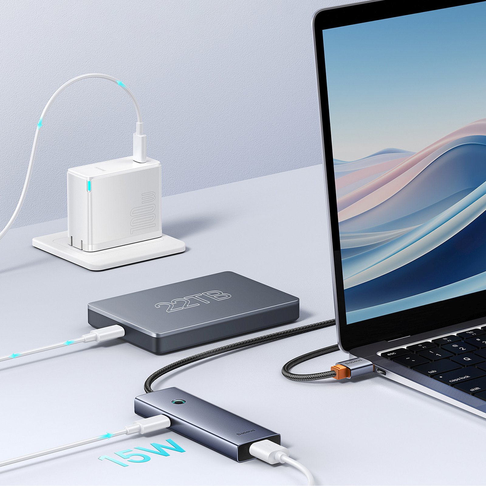 Usb-a į Usb-c Skirstytuvas, 5 V, 50 Cm – Pilkos Spalvos