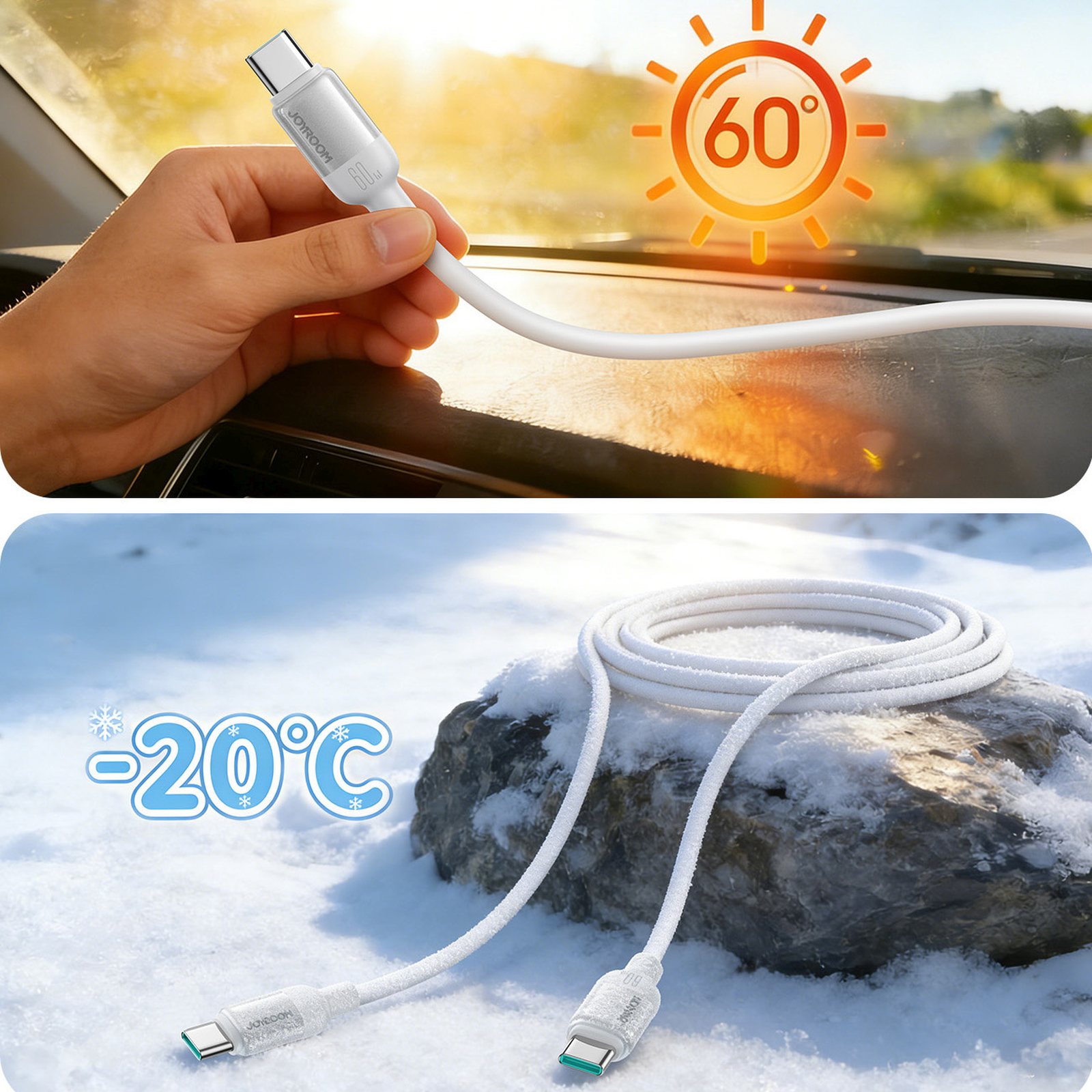 Usb-c Laidas „lively Series“ 60 W, 1,2 M – Baltas