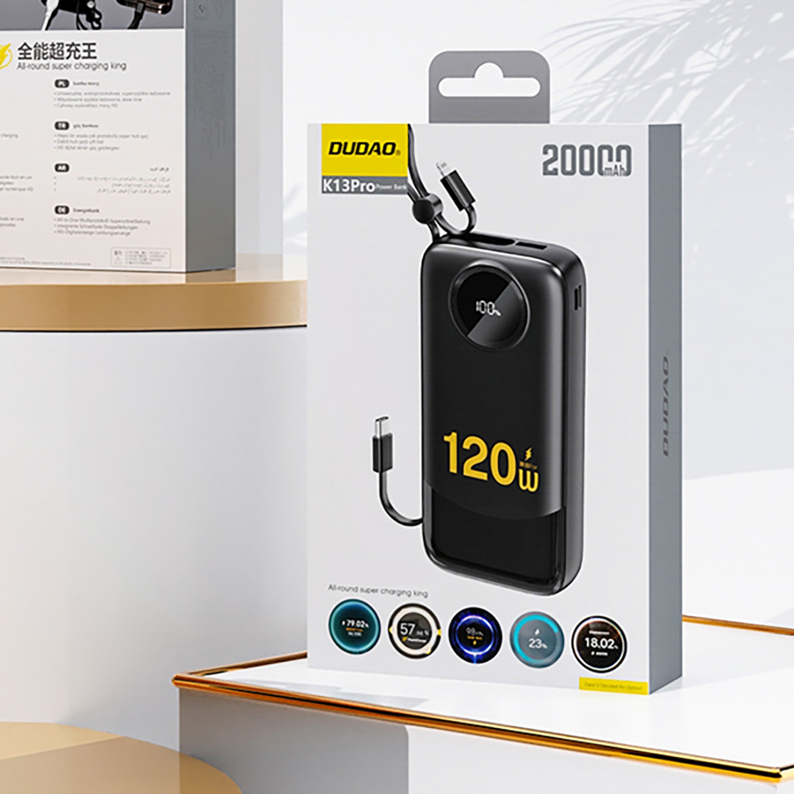 „powerbank K13“ 10000 Mah 22,5 W Su Integruotu Kabeliu – Juodas