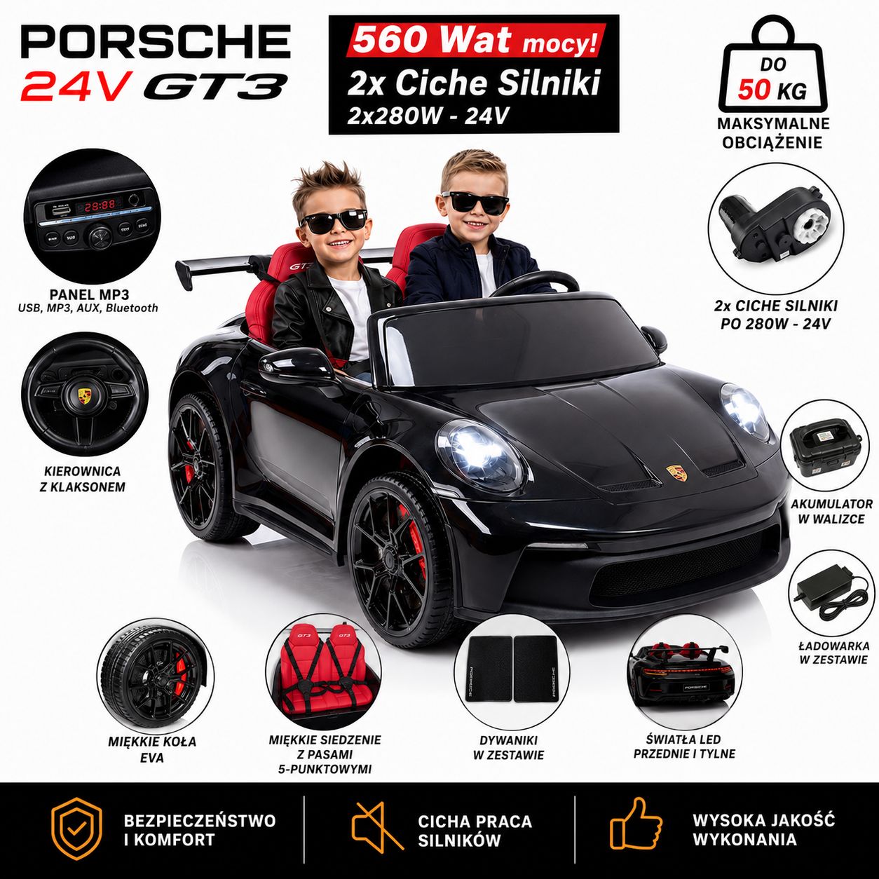Milžiniškas „porsche 911 Gt3“ Su 560 W, 24 V Akumuliatoriumi, Tyliais „mute“ Varikliais, Dažais / Dk-p911