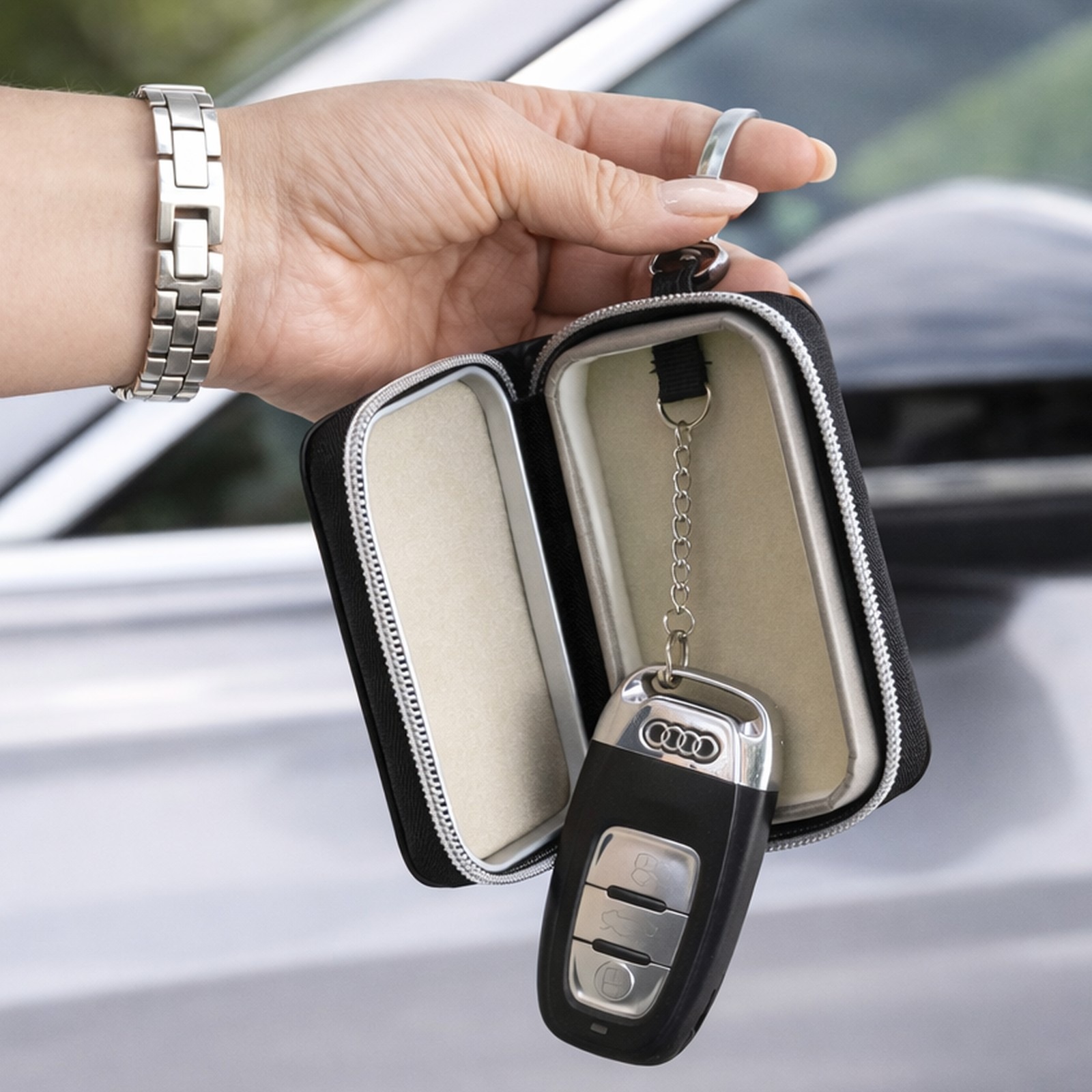 Vagystės Apsauginis Automobilio Raktų Dėklas Su Rfid Ir Faradajo Narvu – Juodas
