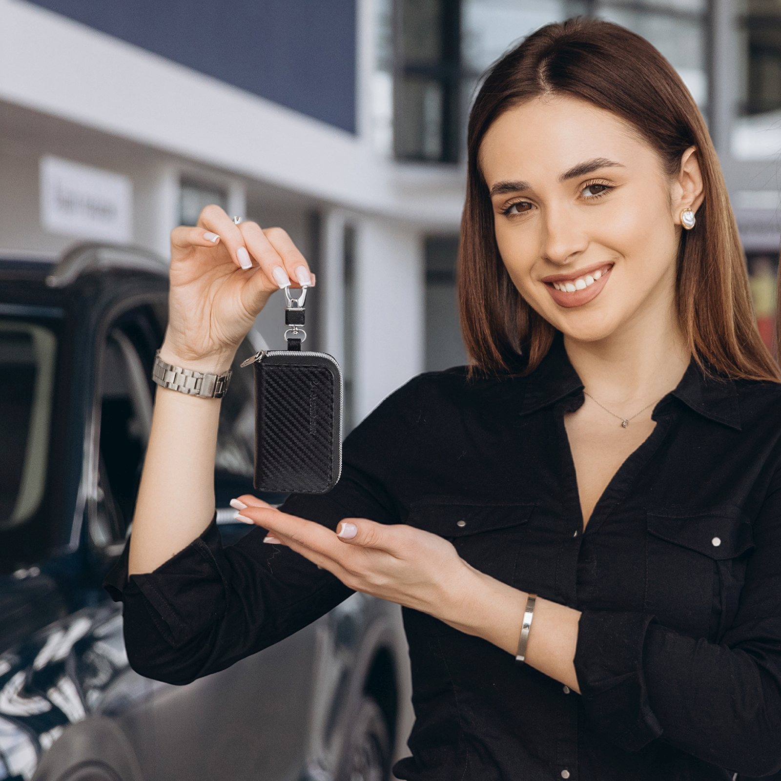 Vagystės Apsauginis Automobilio Raktų Dėklas Su Rfid Ir Faradajo Narvu – Juodas