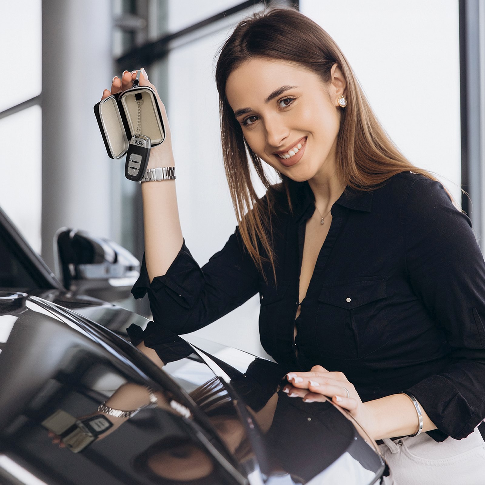 Vagystės Apsauginis Automobilio Raktų Dėklas Su Rfid Ir Faradajo Narvu – Juodas