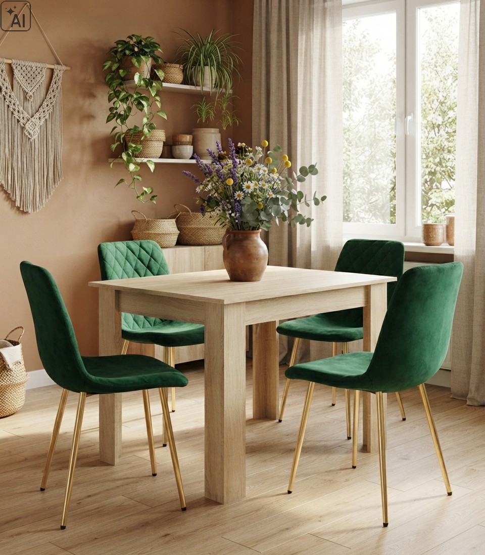 Kėdė „turin“ – Aksominė žalia / Auksinės Kojos X 4