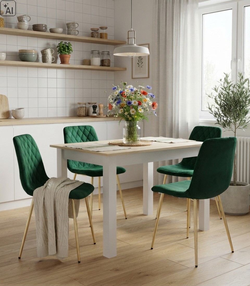 Kėdė „turin“ – Aksominė žalia / Auksinės Kojos X 4