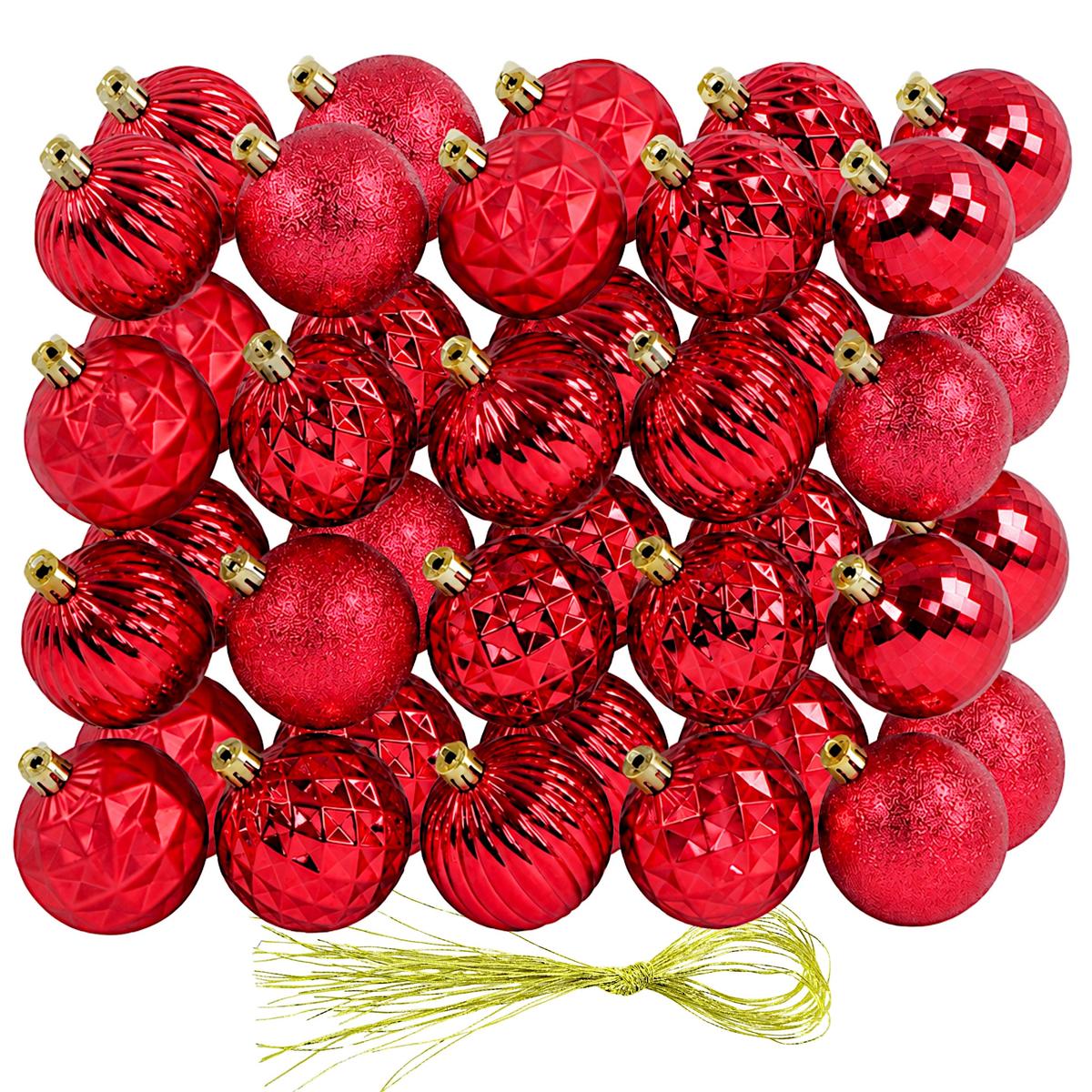 Saugus Plastikinis Kalėdų Eglės Papuošalas, 40 Vnt., Skersmuo 6 Cm, Raudonas Mica