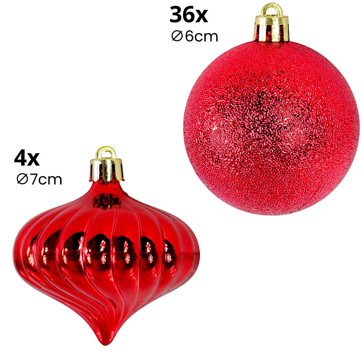 Saugus Plastikinis Kalėdų Eglės Papuošalas, 40 Vnt., Skersmuo 6 Cm, Raudonas Mica