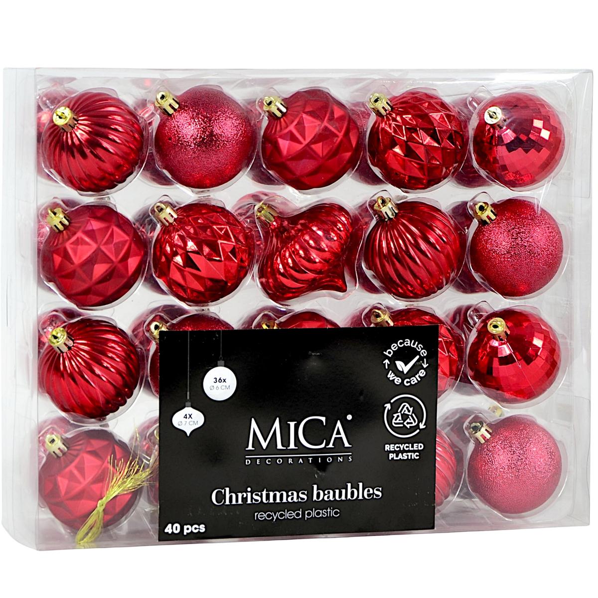 Saugus Plastikinis Kalėdų Eglės Papuošalas, 40 Vnt., Skersmuo 6 Cm, Raudonas Mica