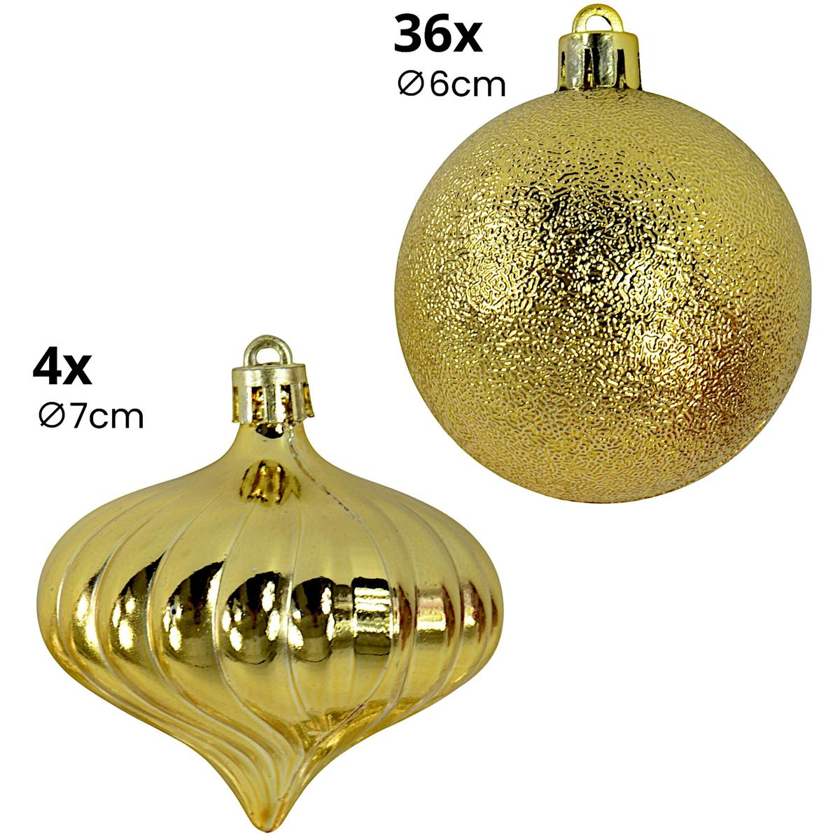 Saugus Plastikinis Kalėdų Eglės Papuošalas, 40 Vnt., Skersmuo 6 Cm, Aukso Spalvos Mica
