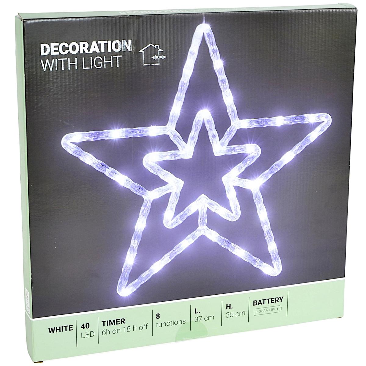 Dekoratyvinė žvaigždė Su 40 Led Apšvietimu, 35 Cm, Balta