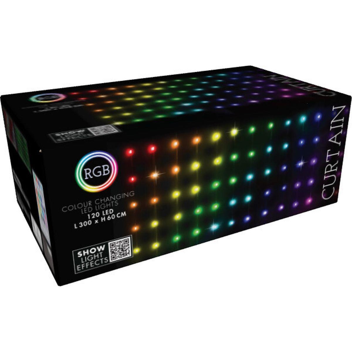 Kalėdų Eglutės Lemputės, šviesos Užuolaida (lauke/viduje) 120 Led, 300x60 Cm, Su Nuotolinio Valdymo Pultu, Rgb Spalvos