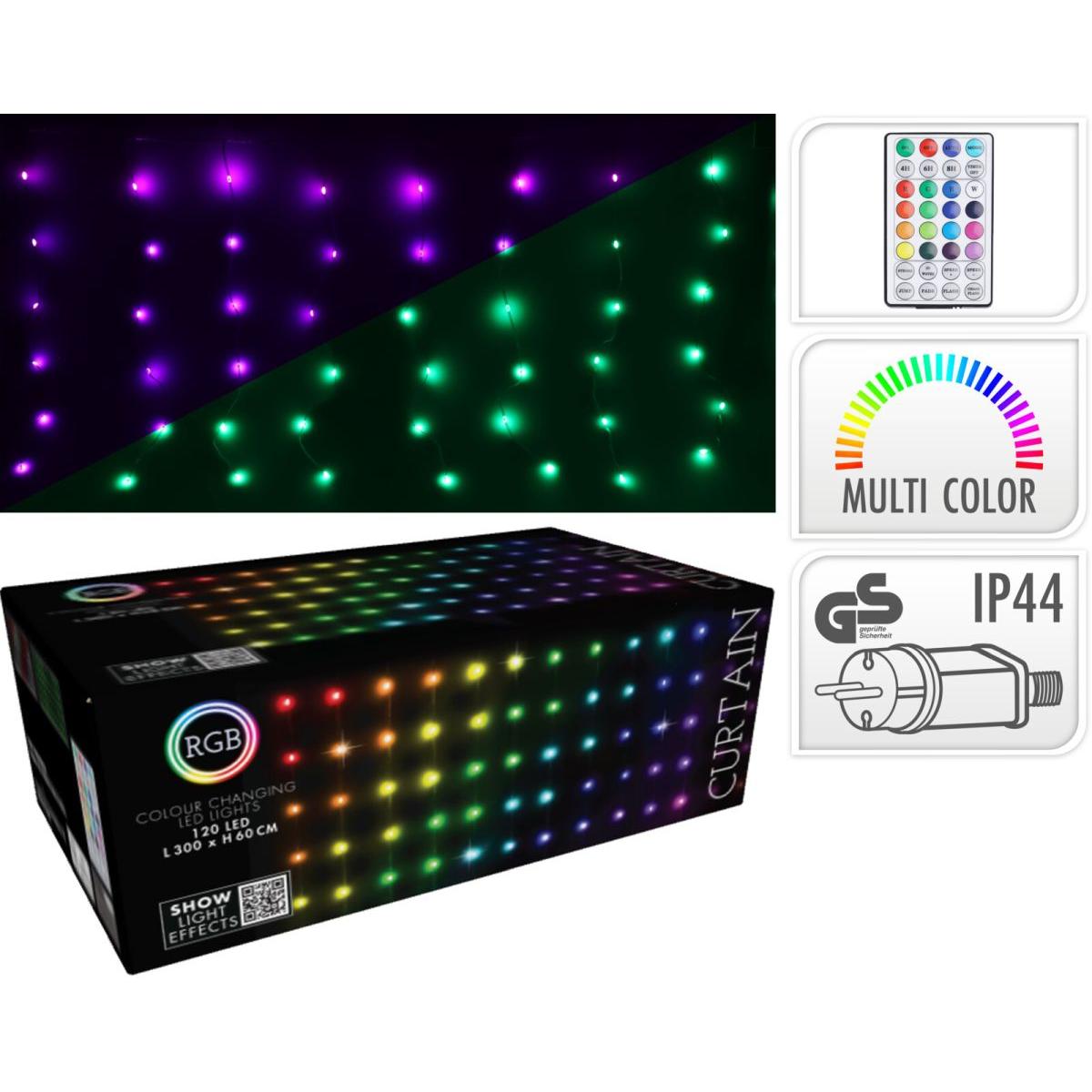 Kalėdų Eglutės Lemputės, šviesos Užuolaida (lauke/viduje) 120 Led, 300x60 Cm, Su Nuotolinio Valdymo Pultu, Rgb Spalvos