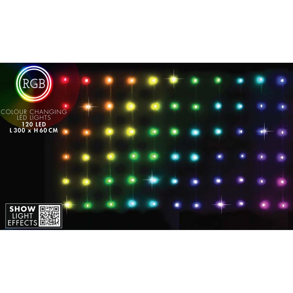 Kalėdų Eglutės Lemputės, šviesos Užuolaida (lauke/viduje) 120 Led, 300x60 Cm, Su Nuotolinio Valdymo Pultu, Rgb Spalvos