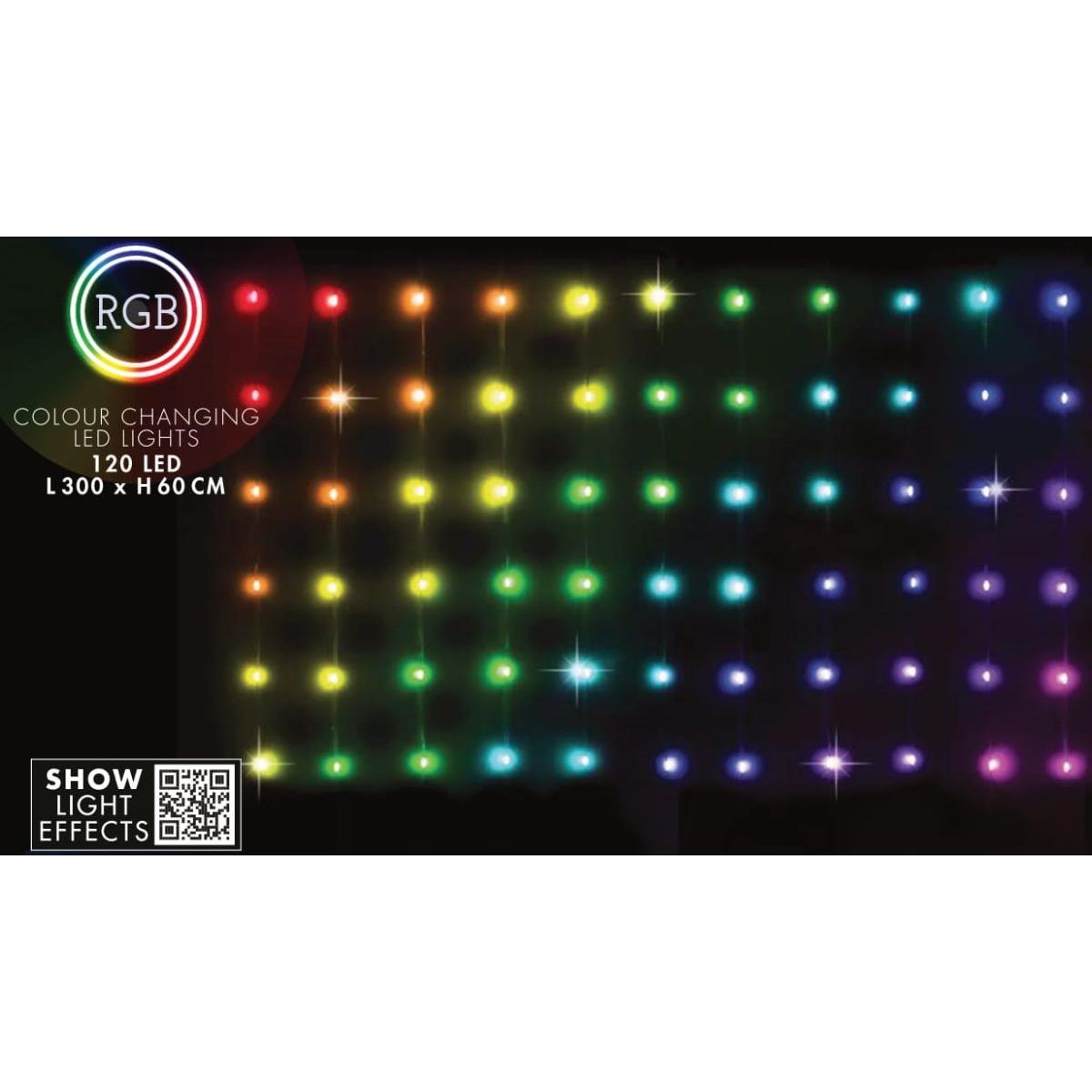 Kalėdų Eglutės Lemputės, šviesos Užuolaida (lauke/viduje) 120 Led, 300x60 Cm, Su Nuotolinio Valdymo Pultu, Rgb Spalvos