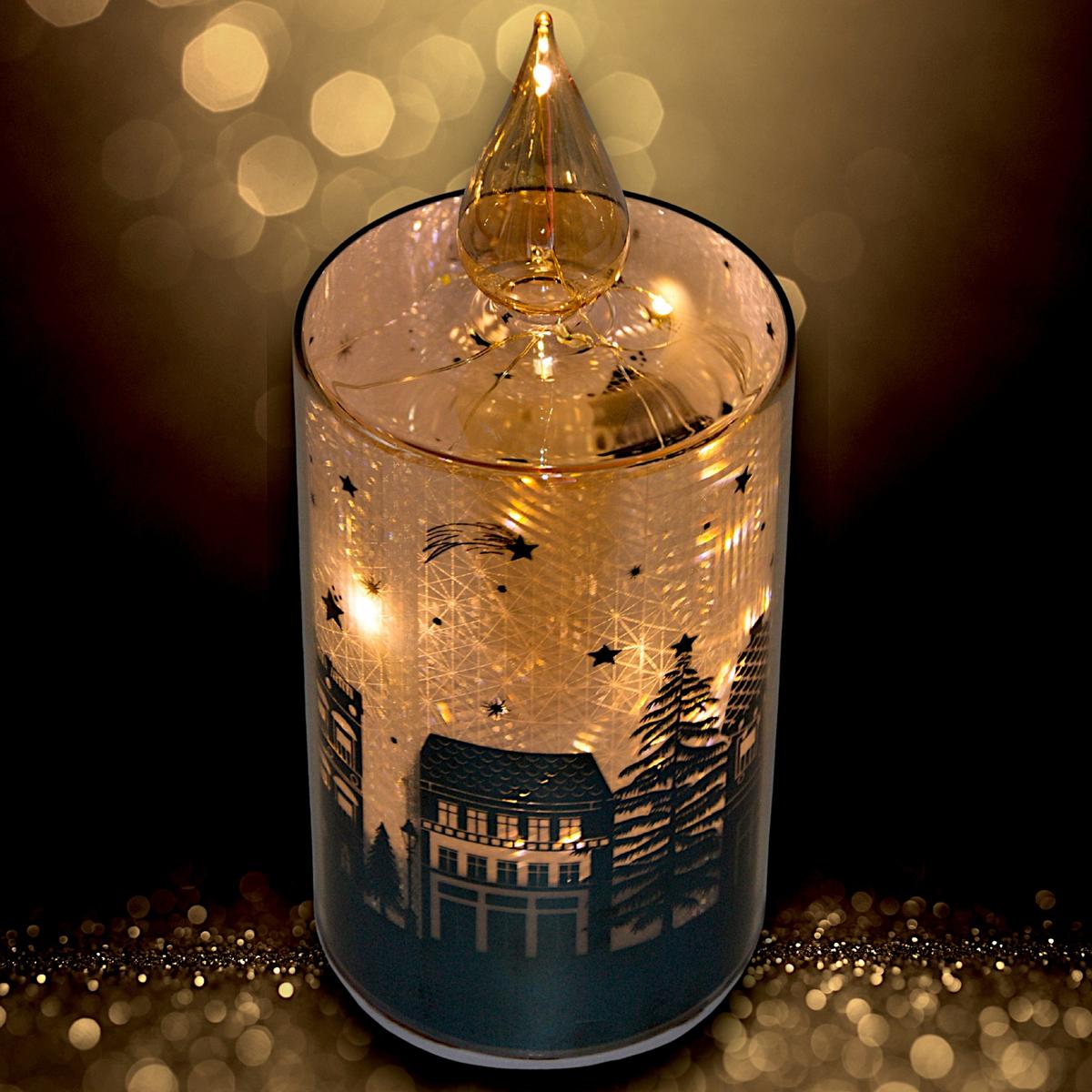 Dekoratyvinė Stiklinė žvakė, šilta Balta, Led, 21 Cm