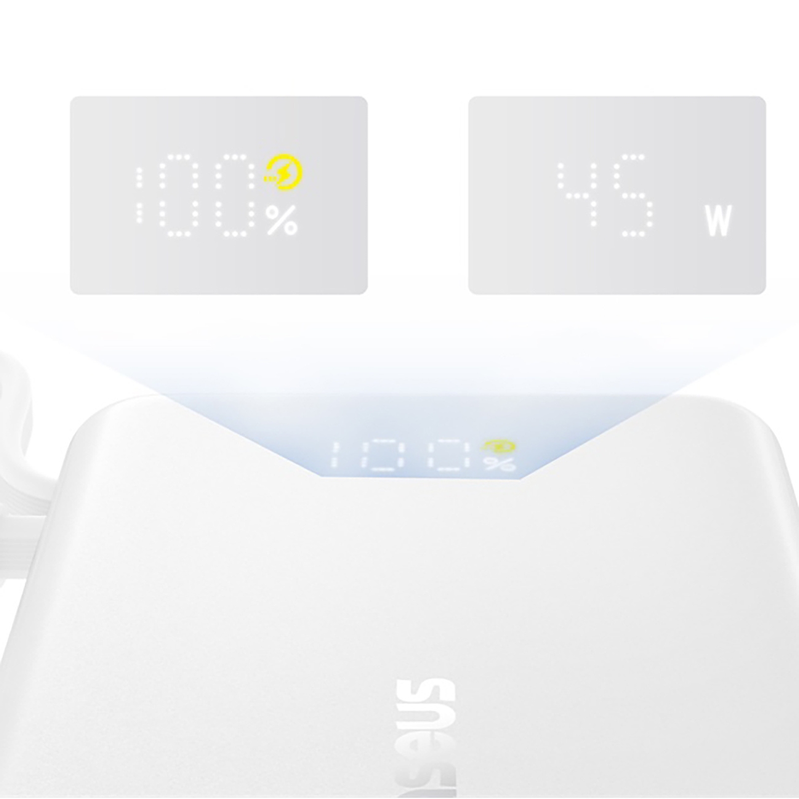 „picogo“ 10000 Mah 45 W Išorinis Akumuliatorius Su Usb-a Ir Usb-c Jungtimis, Integruotu Kabeliu Ir Ekranu – Baltas
