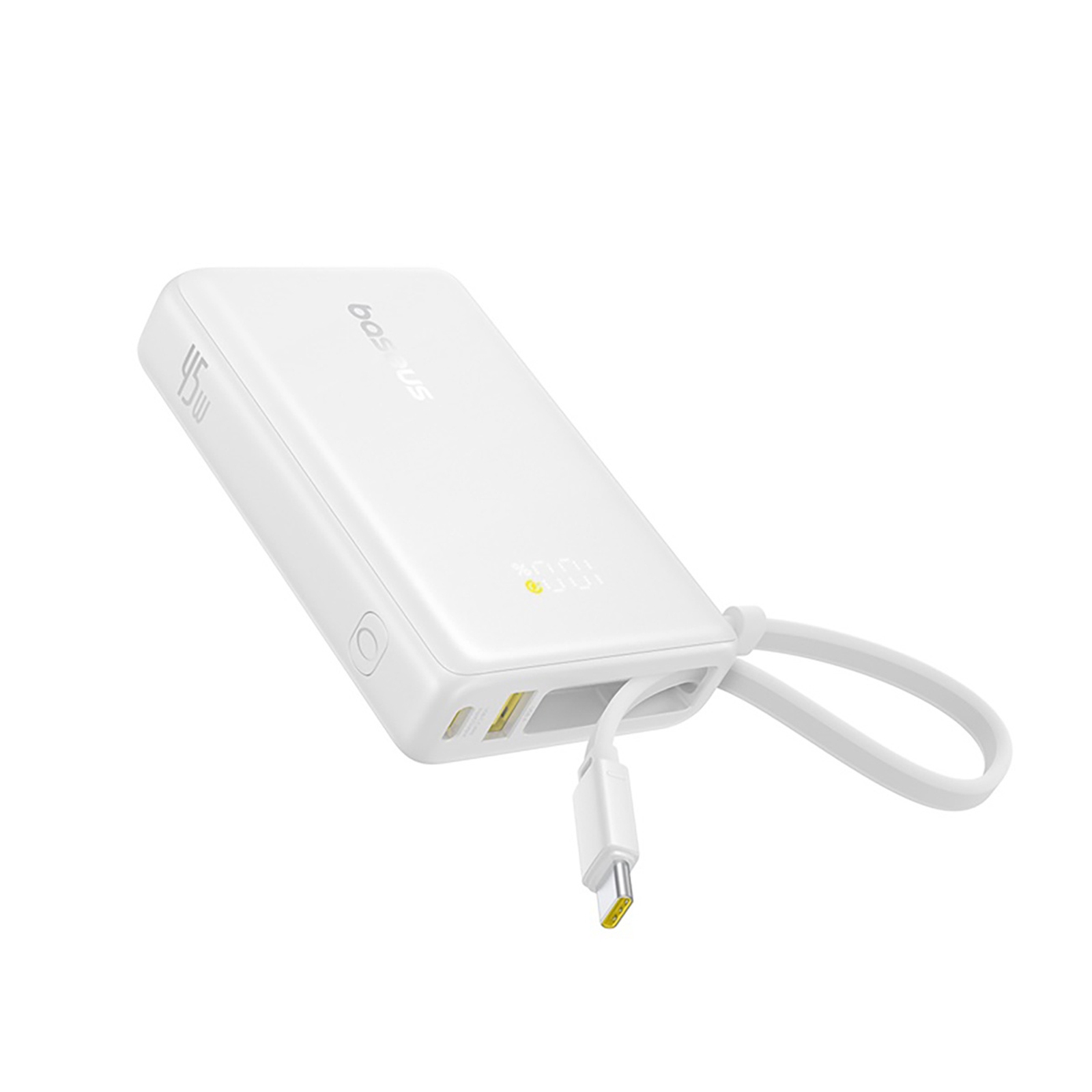„picogo“ 10000 Mah 45 W Išorinis Akumuliatorius Su Usb-a Ir Usb-c Jungtimis, Integruotu Kabeliu Ir Ekranu – Baltas