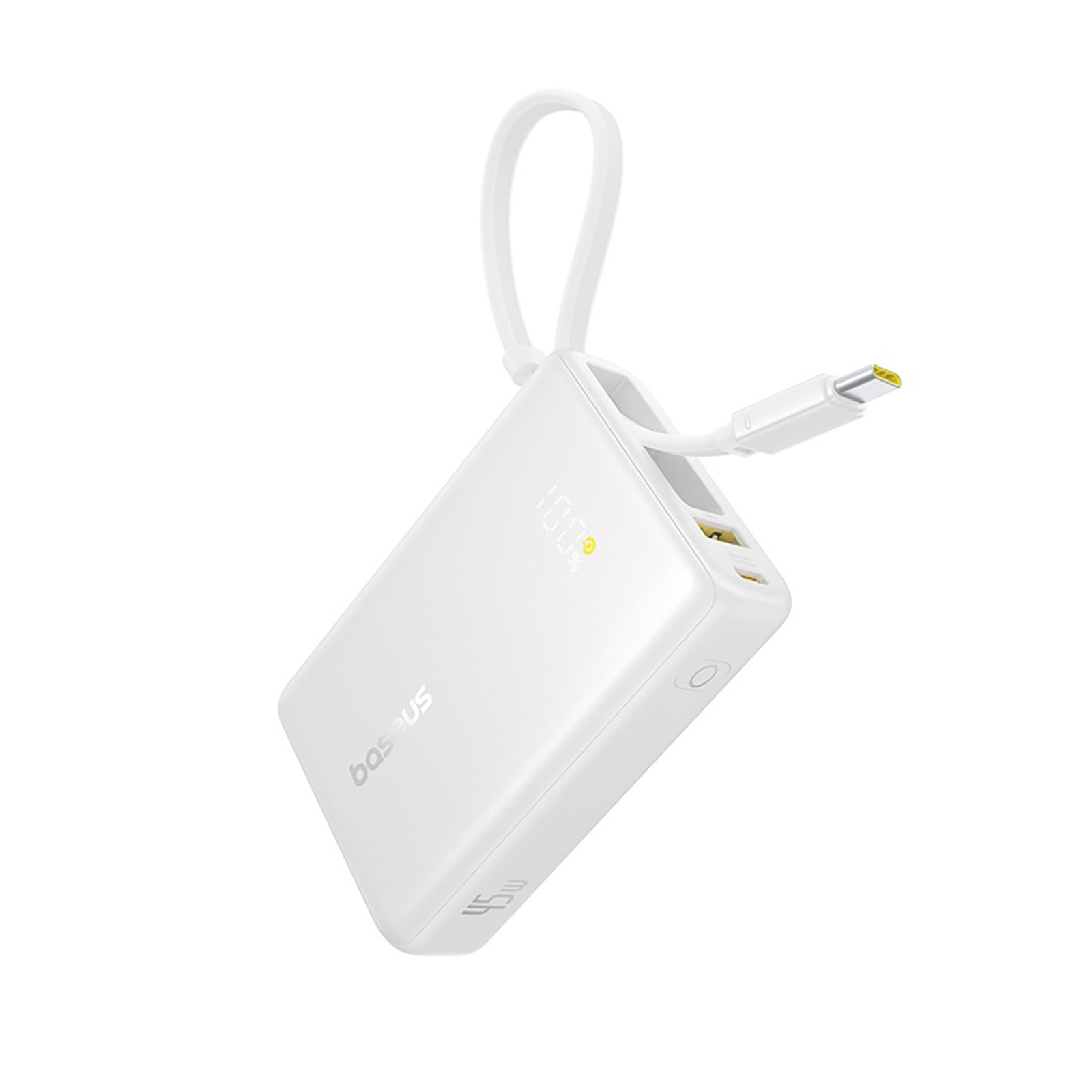 „picogo“ 10000 Mah 45 W Išorinis Akumuliatorius Su Usb-a Ir Usb-c Jungtimis, Integruotu Kabeliu Ir Ekranu – Baltas