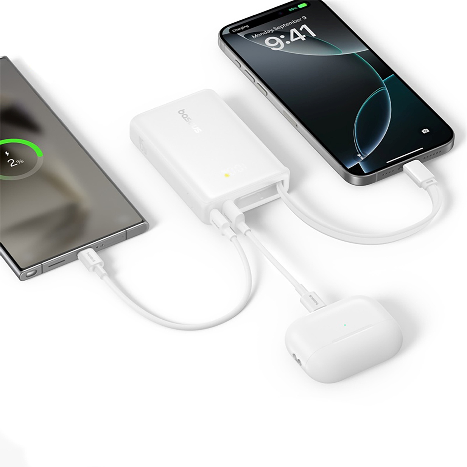 „picogo“ 10000 Mah 45 W Išorinis Akumuliatorius Su Usb-a Ir Usb-c Jungtimis, Integruotu Kabeliu Ir Ekranu – Baltas