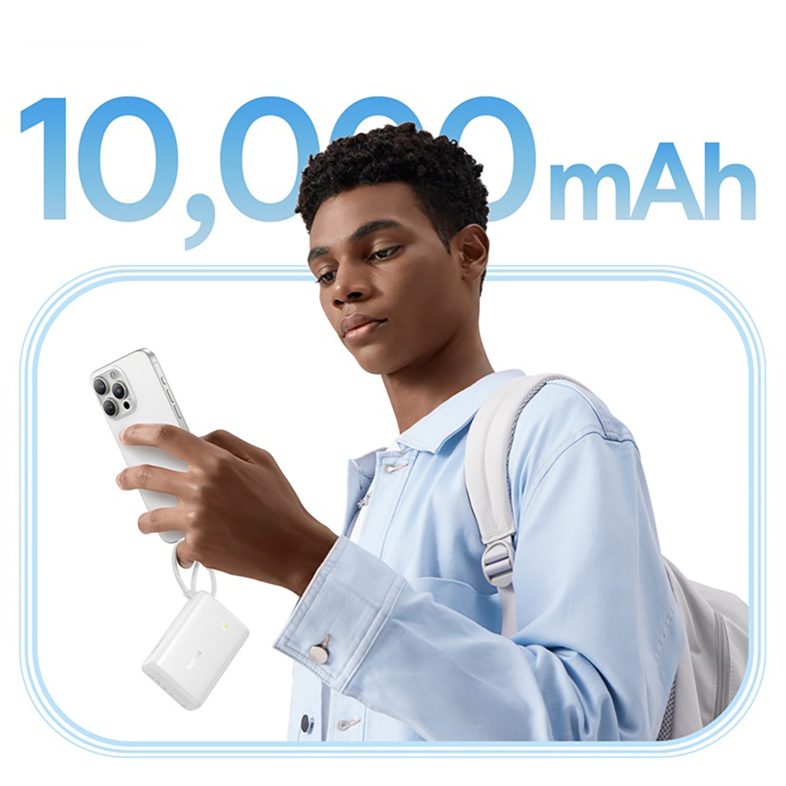 „picogo“ 10000 Mah 45 W Išorinis Akumuliatorius Su Usb-a Ir Usb-c Jungtimis, Integruotu Kabeliu Ir Ekranu – Baltas