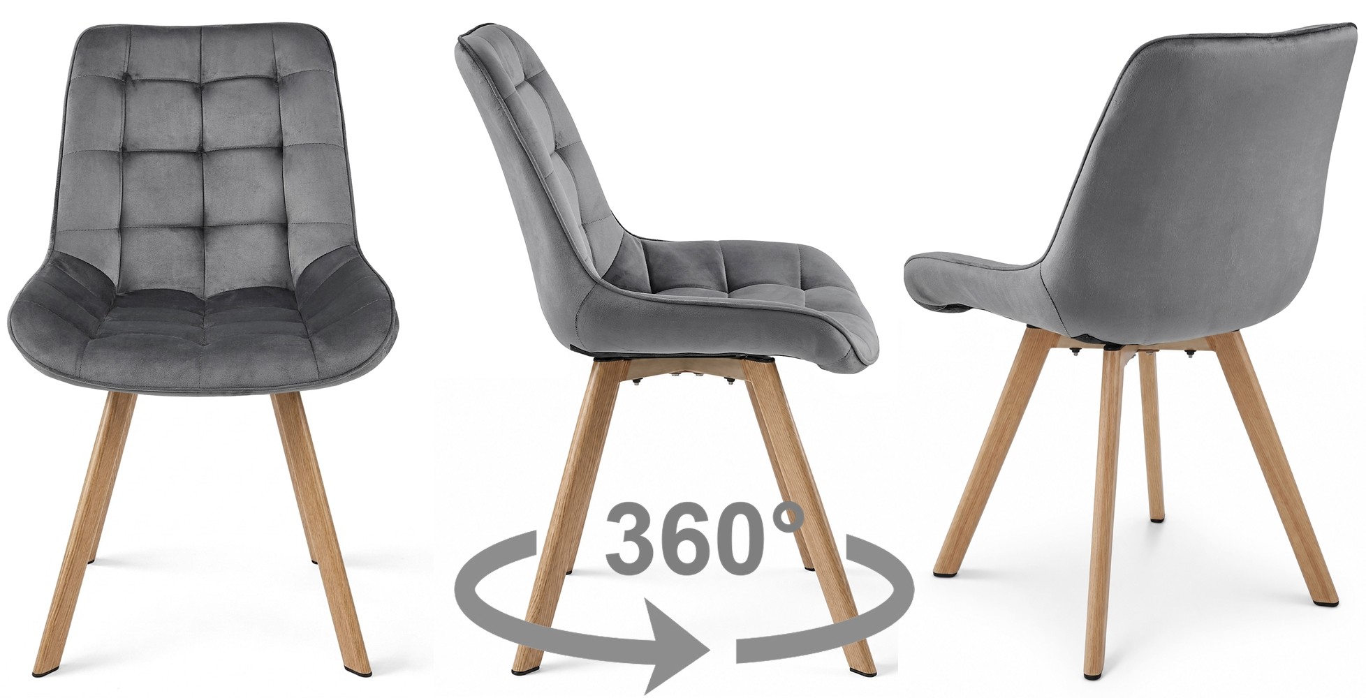 Kėdė „soria 360“ – Tamsiai Pilkos Spalvos Aksomas / ąžuolo Kojos (2 Vnt.)