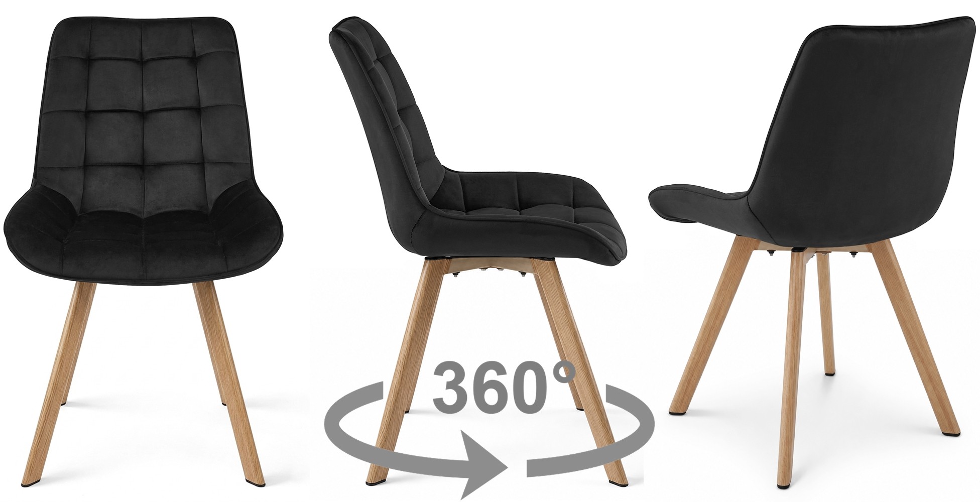 Kėdė „soria 360“ – Juodas Aksomas / ąžuolo Kojos (2 Vnt.)