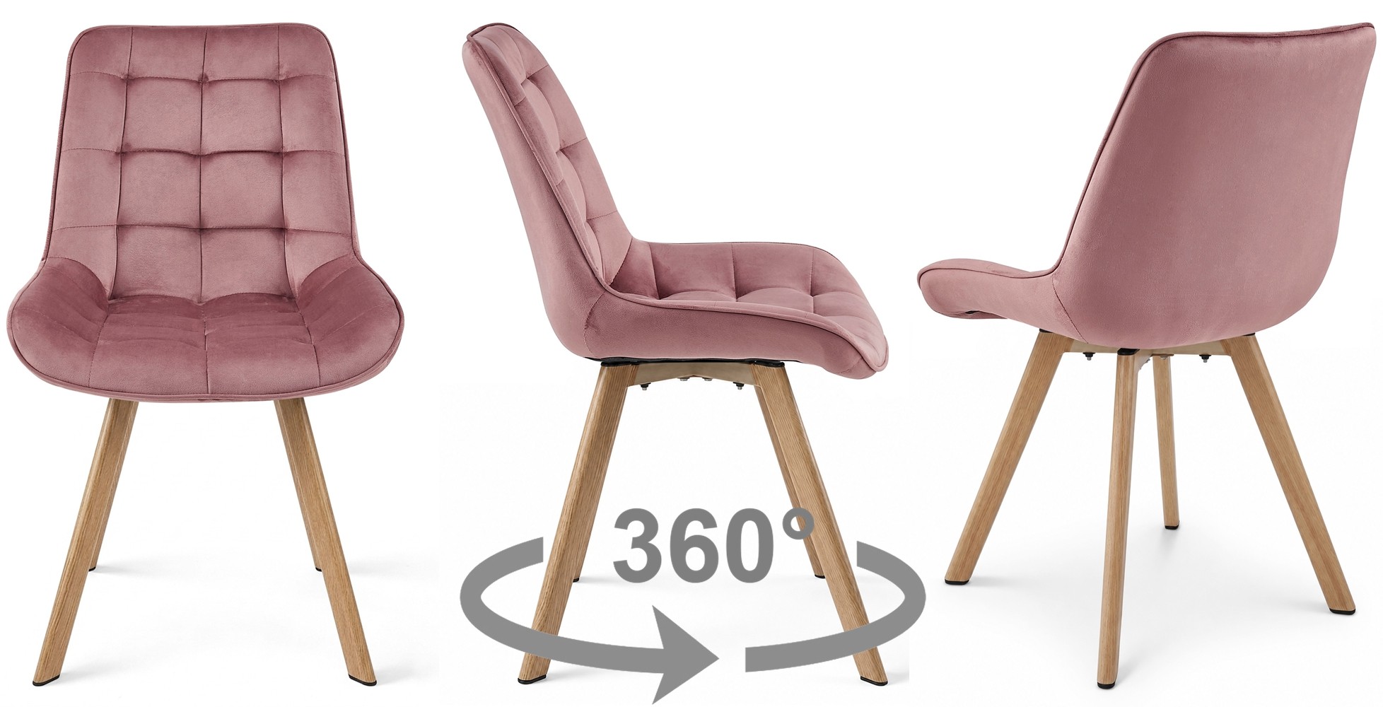 Kėdė „soria 360“ – Tamsiai Rožinis Aksomas / ąžuolo Kojos (2 Vnt.)