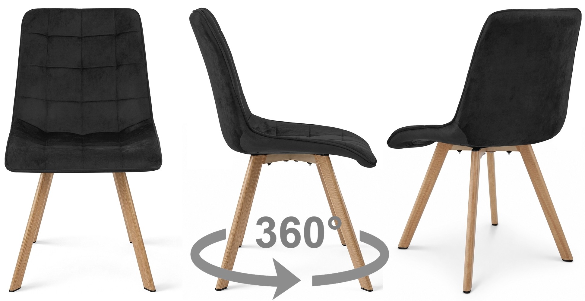 Kėdė „cieza 360“ – Juodas Aksomas / ąžuolo Kojos X 1