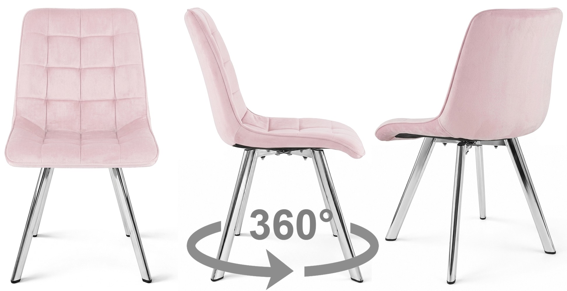 Kėdė „cieza 360“ – šviesiai Rožinis Aksomas / Chromuotos Kojos, 1 Vnt.